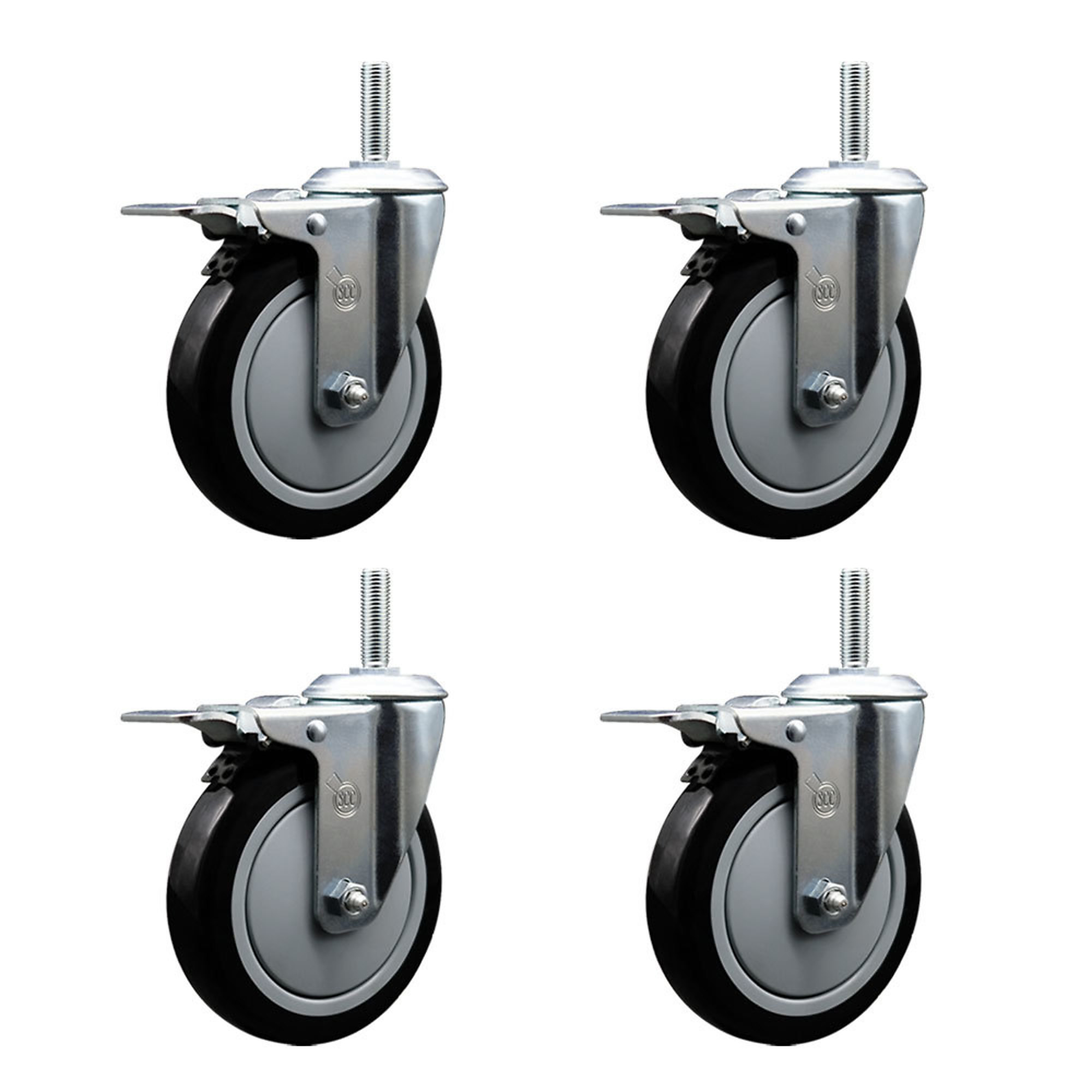 Service Caster, 5Inch x 1 1/4Inch Stem Casters, Wheel Diameter 5 in, Caster Type Swivel, Package (qty.) 4, Model SCC-TSTTL20S514-PPUB-BLK-34212-4