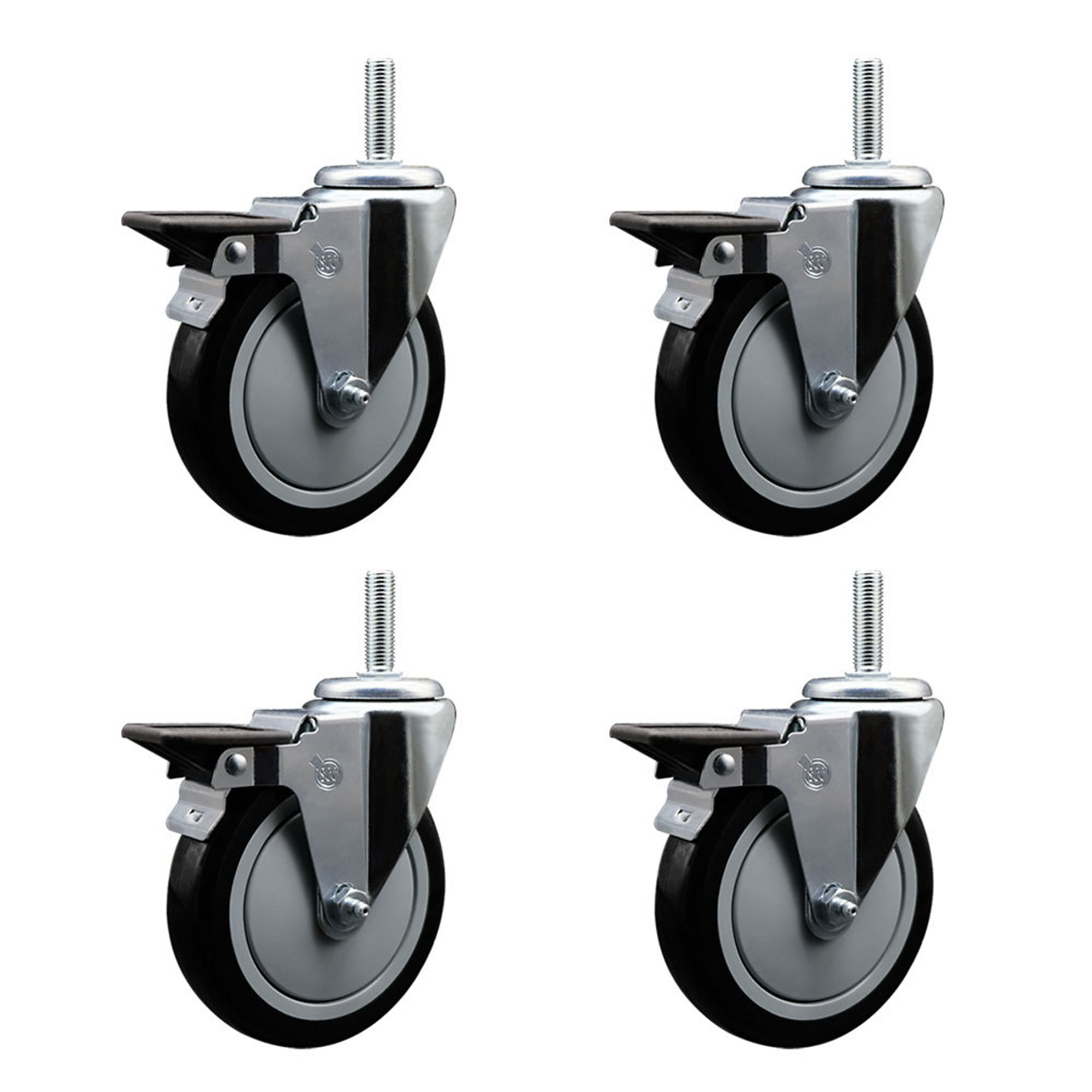 Service Caster, 5Inch x 1 1/4Inch Stem Casters, Wheel Diameter 5 in, Caster Type Swivel, Package (qty.) 4, Model SCC-TS20S514-PPUB-BLK-PLB-34212-4