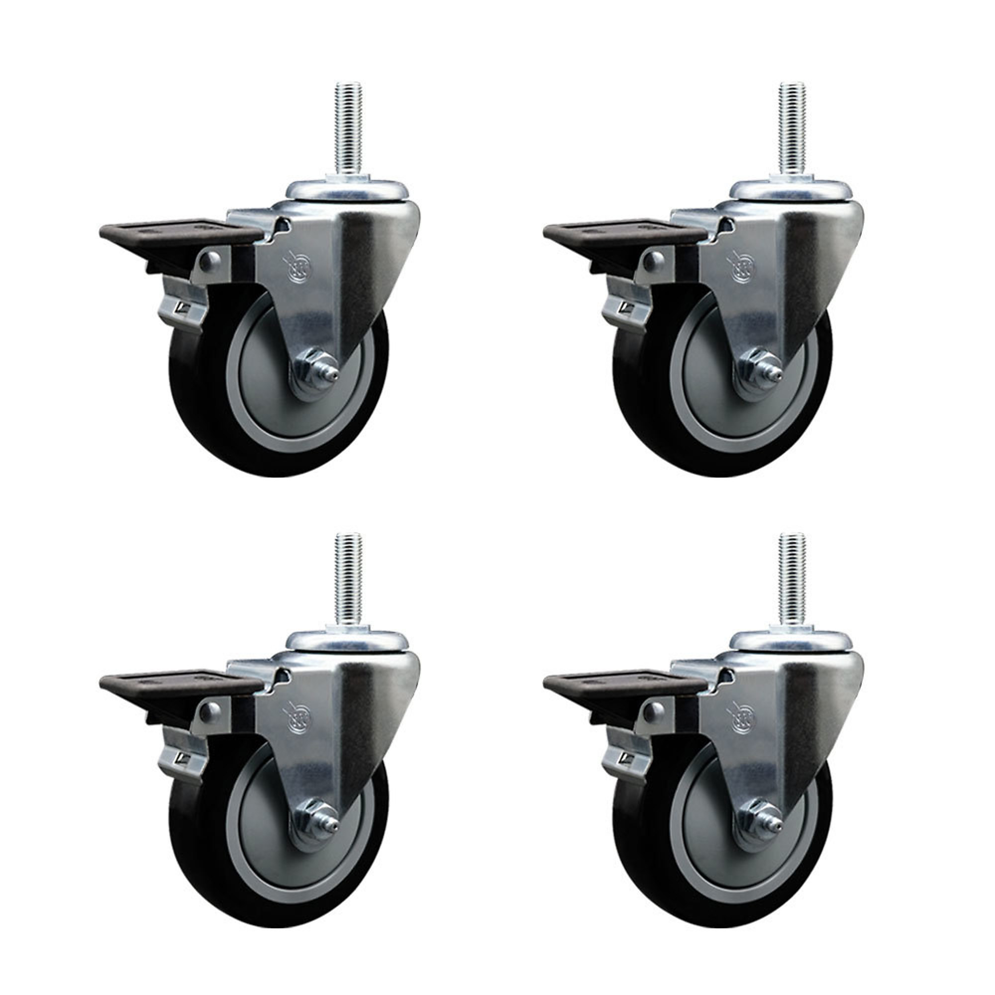 Service Caster, 4Inch x 1 1/4Inch Stem Casters, Wheel Diameter 4 in, Caster Type Swivel, Package (qty.) 4, Model SCC-TS20S414-PPUB-BLK-PLB-34212-4