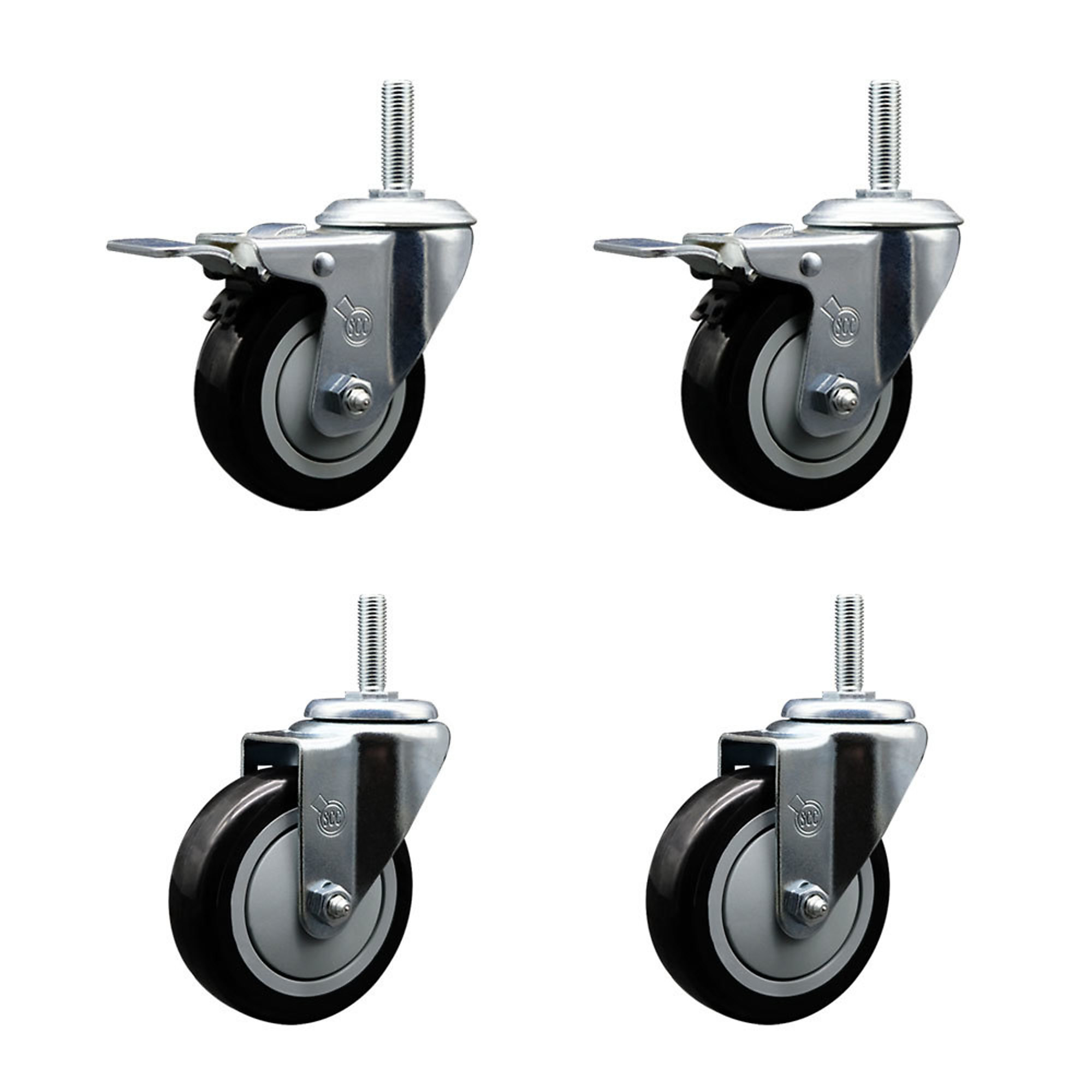 Service Caster, 4Inch x 1 1/4Inch Stem Casters, Wheel Diameter 4 in, Caster Type Swivel, Package (qty.) 4, Model SCC-TSTTL20S414-PPUB-BLK-34212-2-S-2