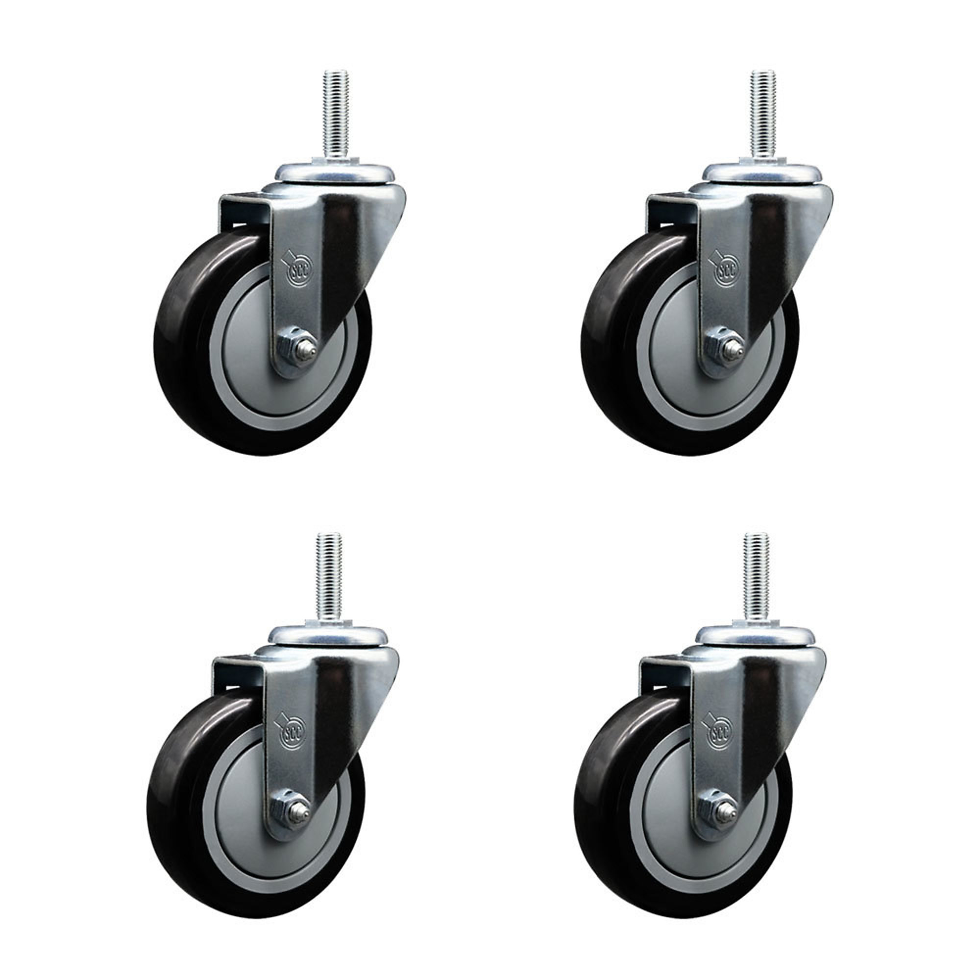 Service Caster, 4Inch x 1 1/4Inch Stem Casters, Wheel Diameter 4 in, Caster Type Swivel, Package (qty.) 4, Model SCC-TS20S414-PPUB-BLK-34212-4