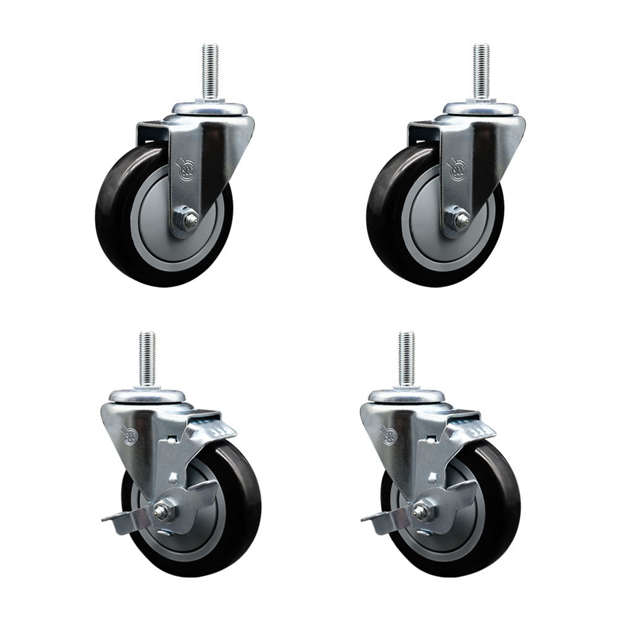 Service Caster, 4Inch x 1 1/4Inch Stem Casters, Wheel Diameter 4 in, Caster Type Swivel, Package (qty.) 4, Model SCC-TS20S414-PPUB-BLK-34212-2-TLB-2