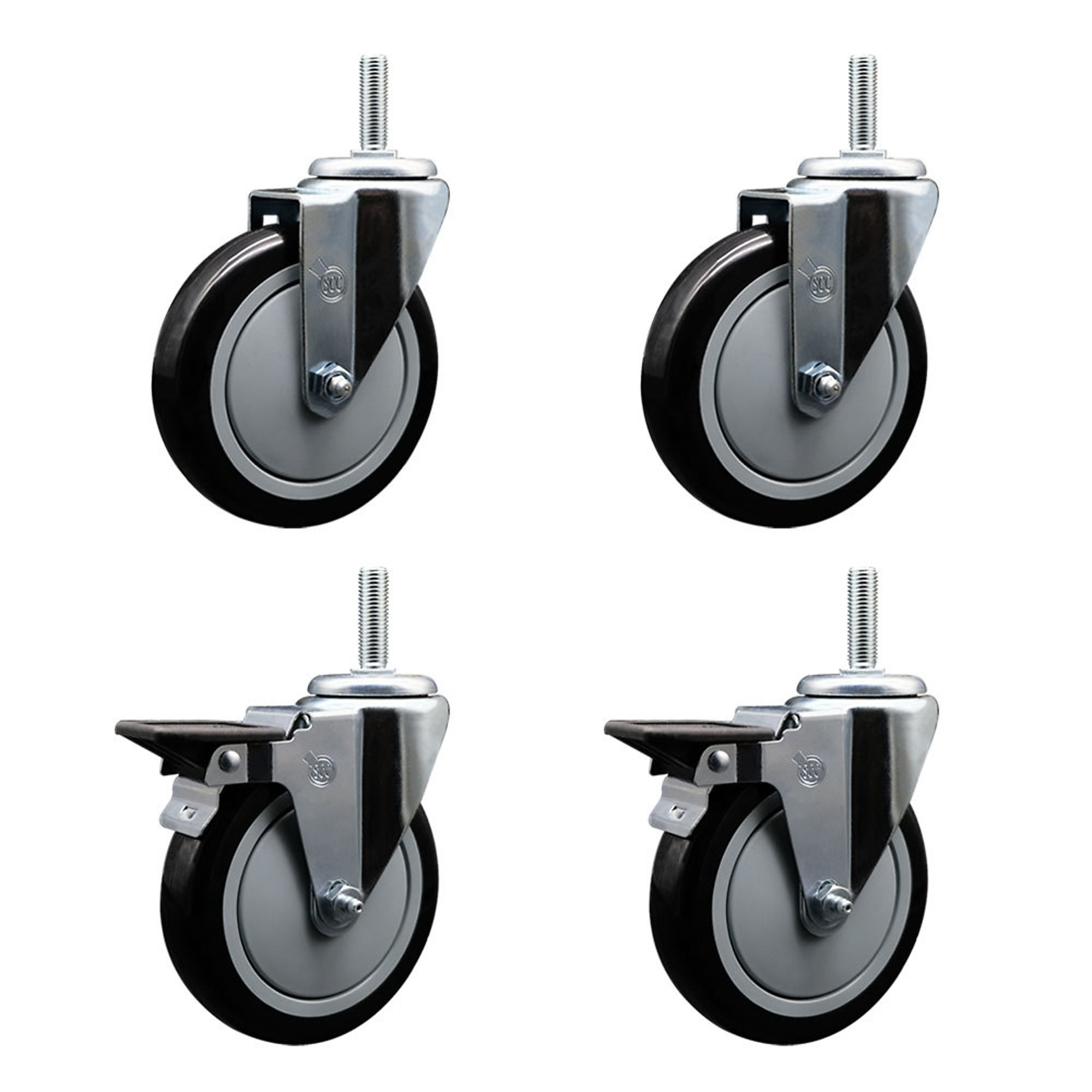 Service Caster, 5Inch x 1 1/4Inch Stem Casters, Wheel Diameter 5 in, Caster Type Swivel, Package (qty.) 4, Model SCC-TS20S514-PPUB-BLK-34212-2-PLB-2