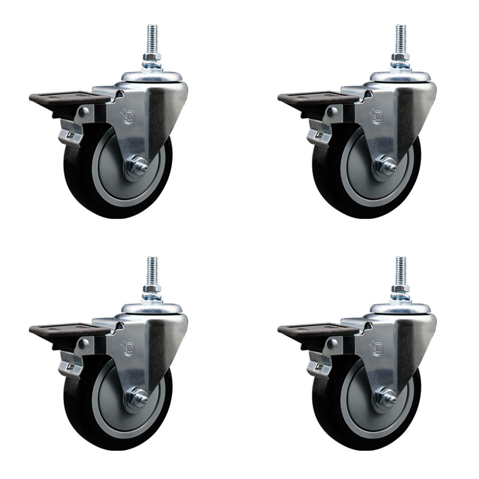 Service Caster, 4Inch x 1 1/4Inch Stem Casters, Wheel Diameter 4 in, Caster Type Swivel, Package (qty.) 4, Model SCC-TS20S414-PPUB-BLK-PLB-381615-4