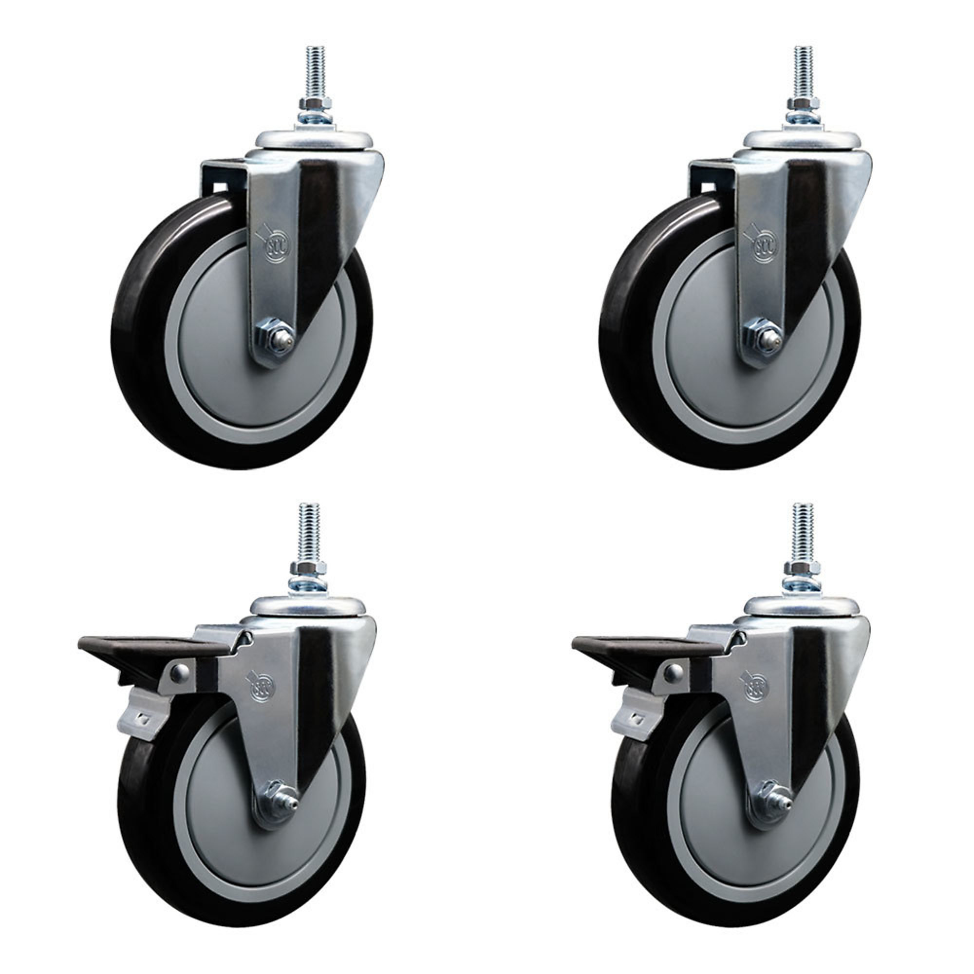 Service Caster, 5Inch x 1 1/4Inch Stem Casters, Wheel Diameter 5 in, Caster Type Swivel, Package (qty.) 4, Model SCC-TS20S514-PPUB-BLK-381615-2-PLB-2