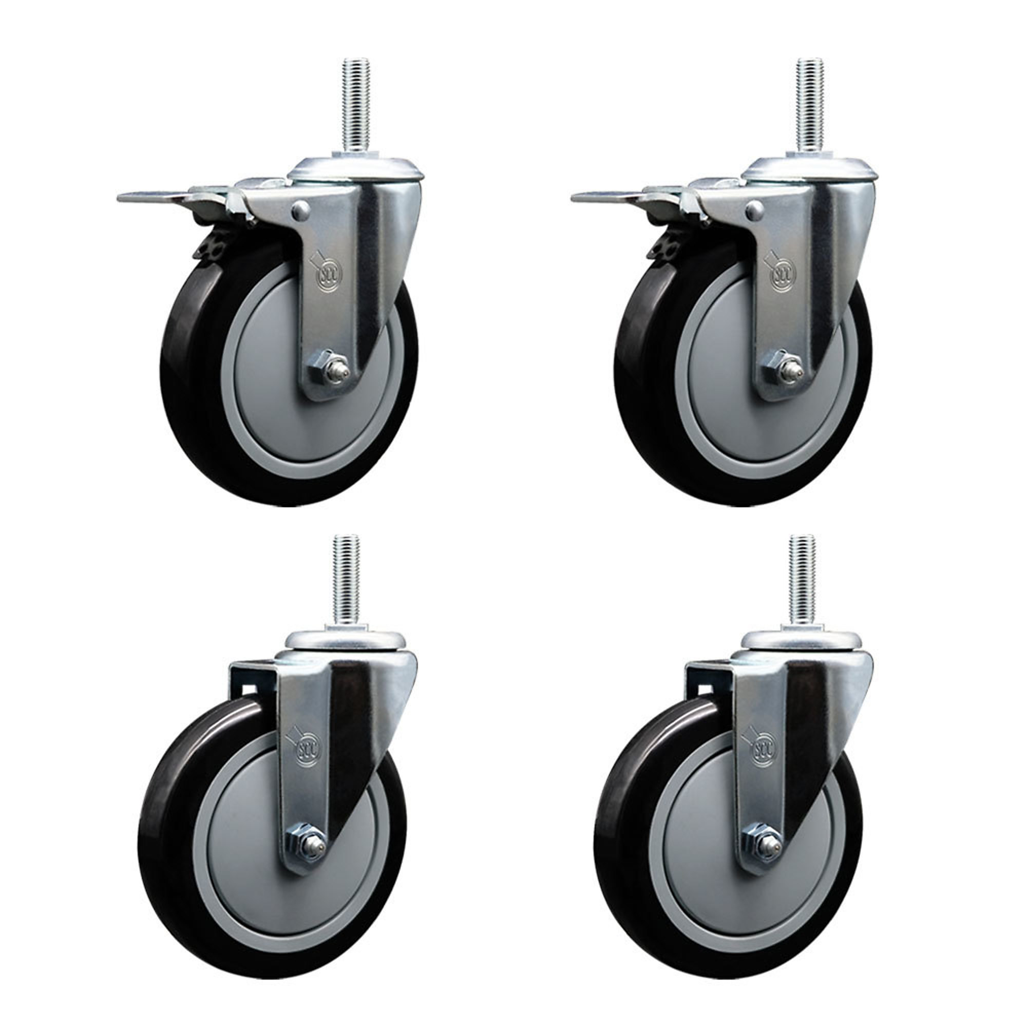 Service Caster, 5Inch x 1 1/4Inch Stem Casters, Wheel Diameter 5 in, Caster Type Swivel, Package (qty.) 4, Model SCC-TSTTL20S514-PPUB-BLK-34212-2-S-2