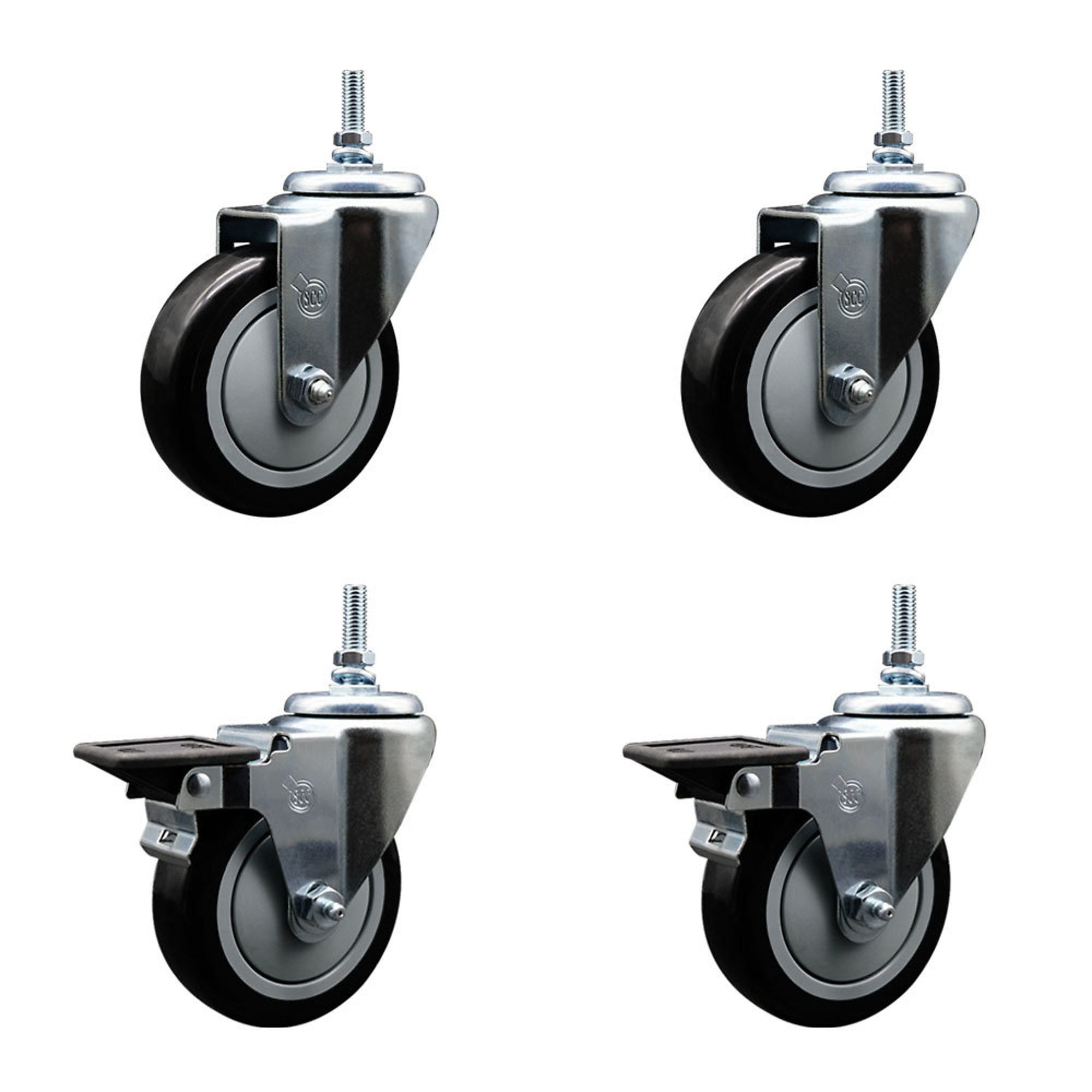 Service Caster, 4Inch x 1 1/4Inch Stem Casters, Wheel Diameter 4 in, Caster Type Swivel, Package (qty.) 4, Model SCC-TS20S414-PPUB-BLK-381615-2-PLB-2