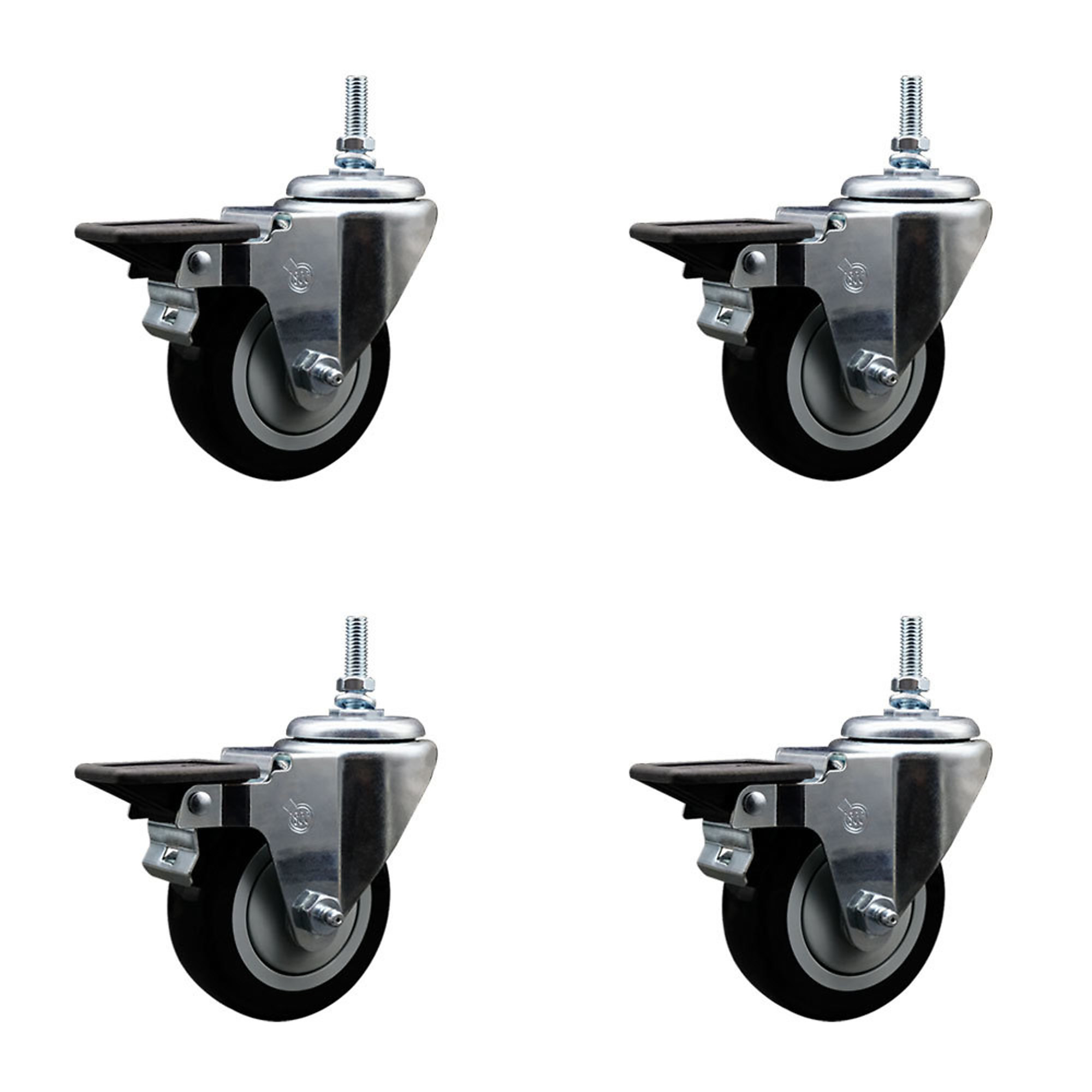 Service Caster, 5Inch x 1 1/4Inch Stem Casters, Wheel Diameter 5 in, Caster Type Swivel, Package (qty.) 4, Model SCC-TS20S514-PPUB-BLK-PLB-381615-4