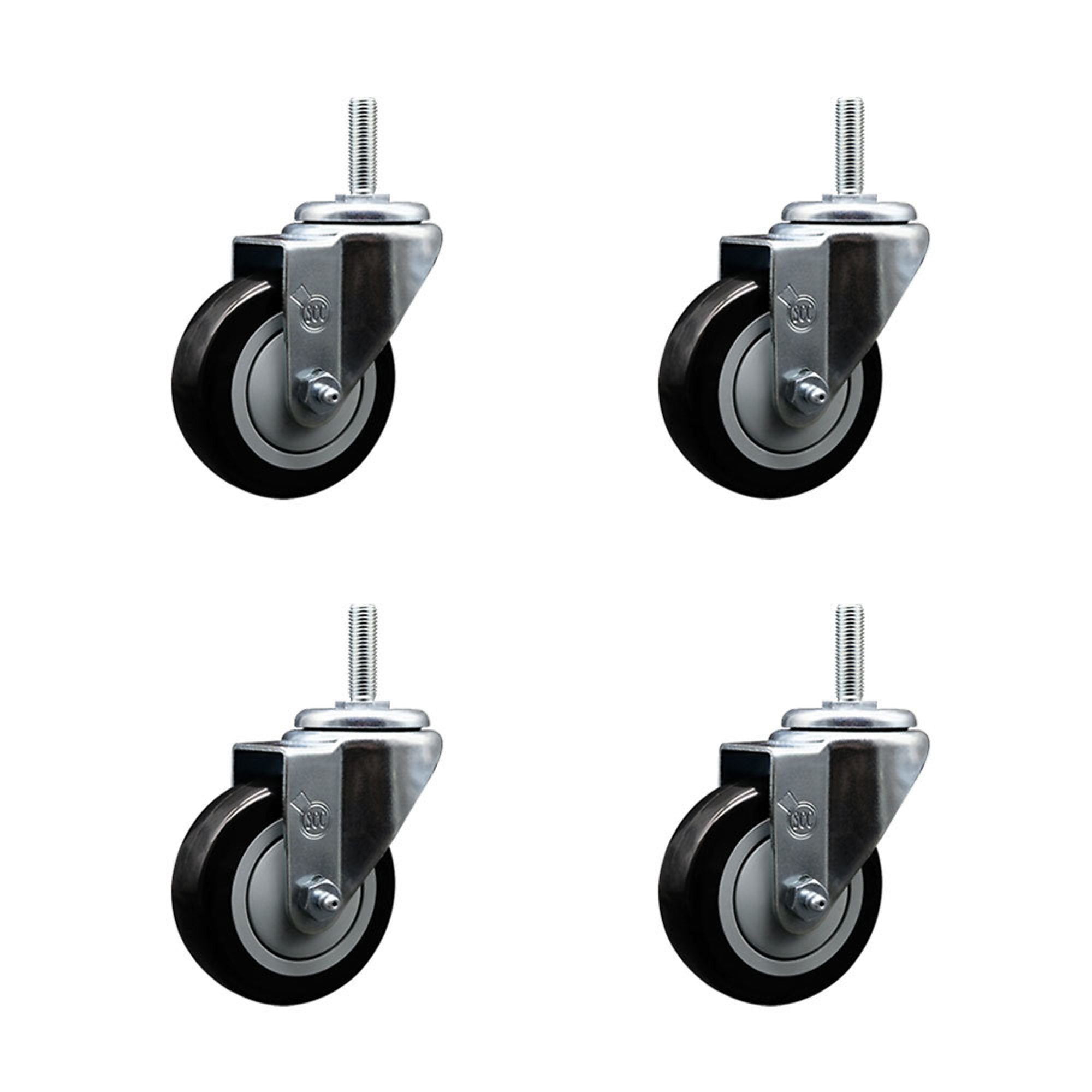 Service Caster, 3 1/2Inch x 1 1/4Inch Stem Casters, Wheel Diameter 3.5 in, Caster Type Swivel, Package (qty.) 4, Model SCC-TS20S3514-PPUB-BLK-58212-4