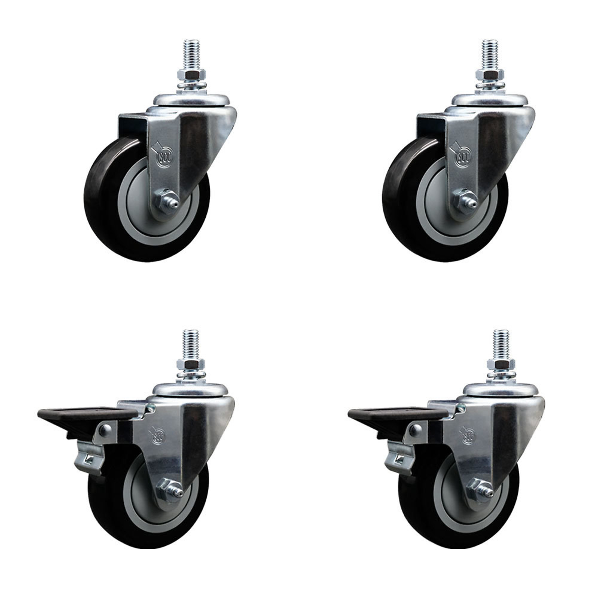 Service Caster, 3 1/2Inch x 1 1/4Inch Stem Casters, Wheel Diameter 3.5 in, Caster Type Swivel, Package (qty.) 4, Model SCC-TS20S3514-PPUB-BLK-M1015-2-