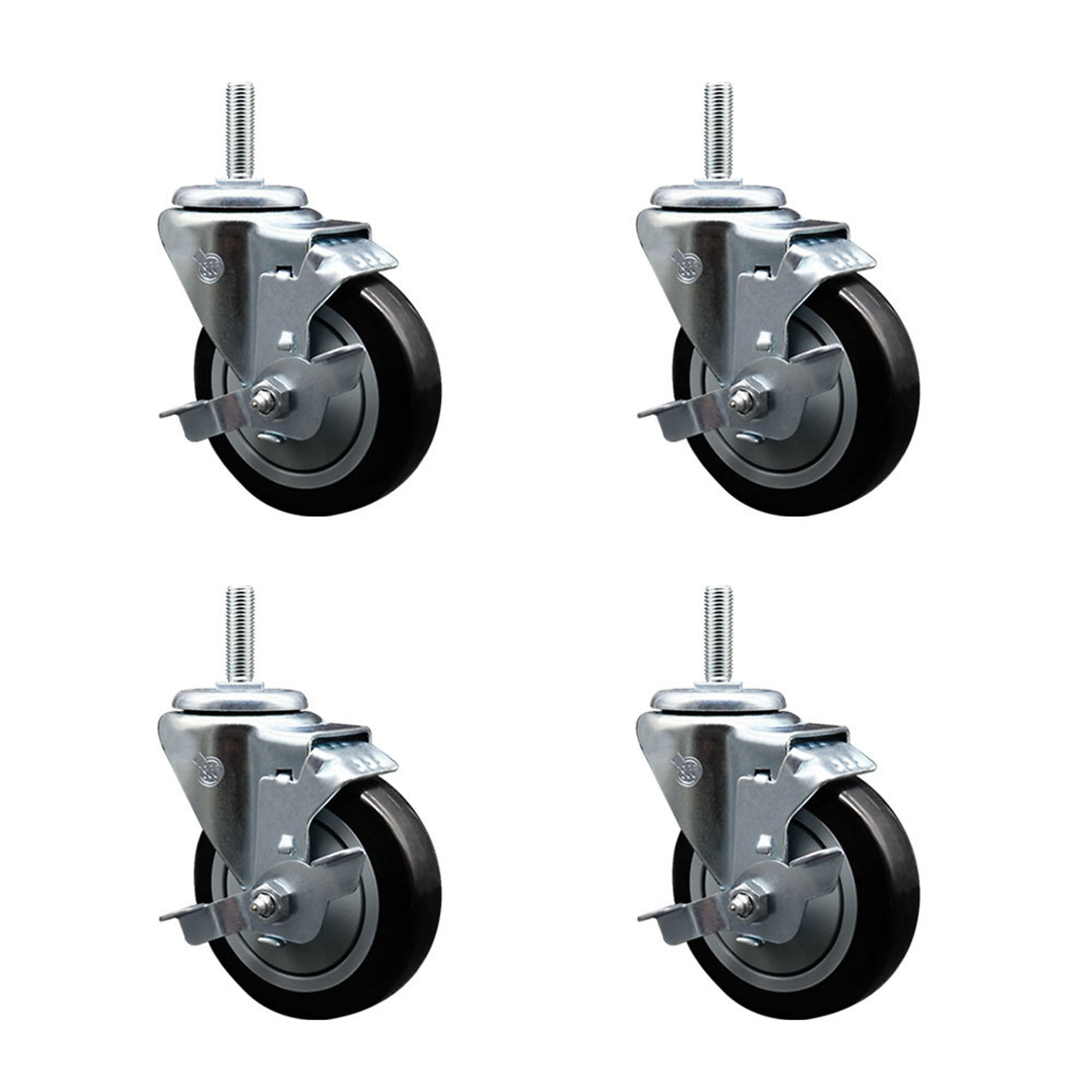 Service Caster, 4Inch x 1 1/4Inch Stem Casters, Wheel Diameter 4 in, Caster Type Swivel, Package (qty.) 4, Model SCC-TS20S414-PPUB-BLK-TLB-58212-4