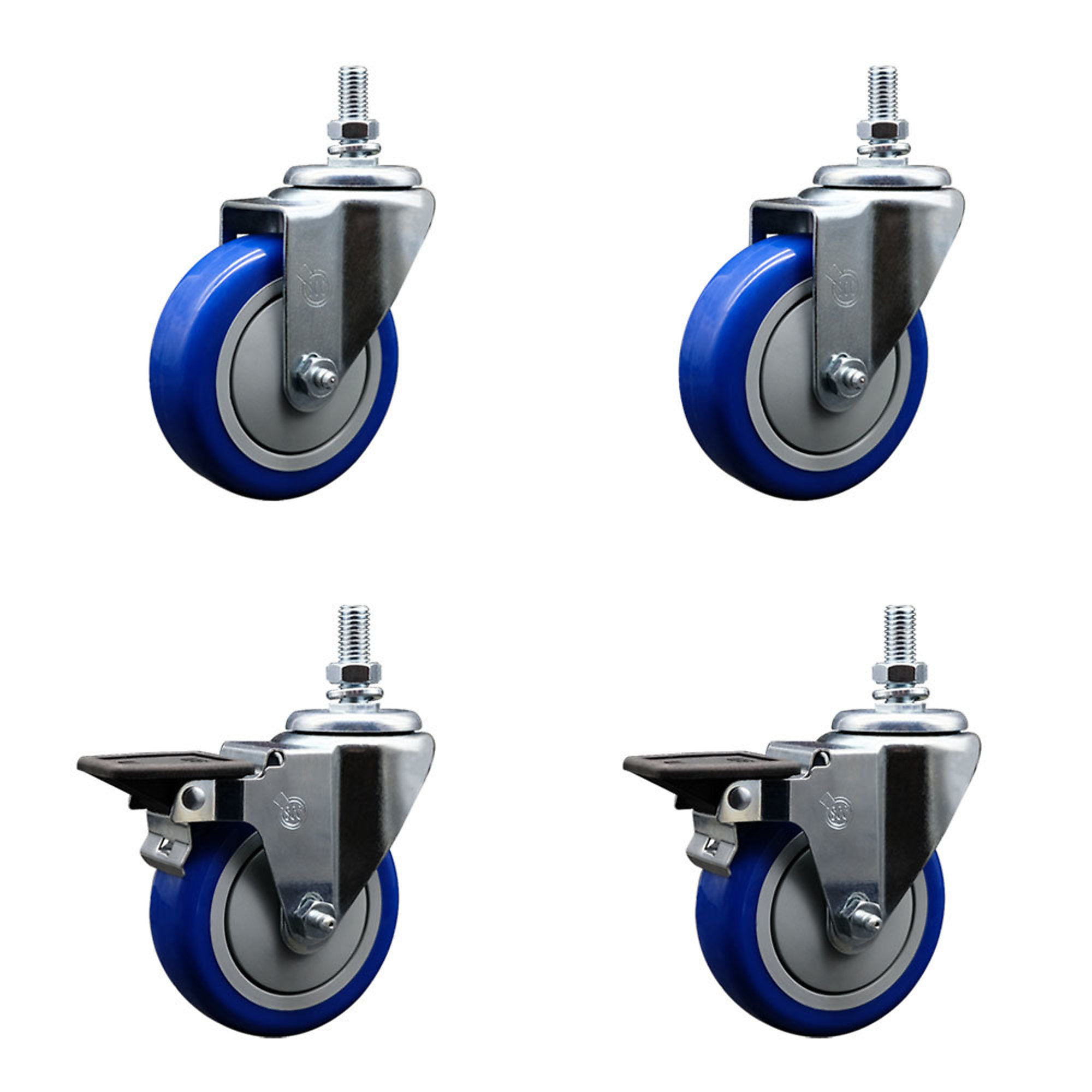 Service Caster, 4Inch x 1 1/4Inch Stem Casters, Wheel Diameter 4 in, Caster Type Swivel, Package (qty.) 4, Model SCC-TS20S414-PPUB-BLUE-121315-2-PLB2