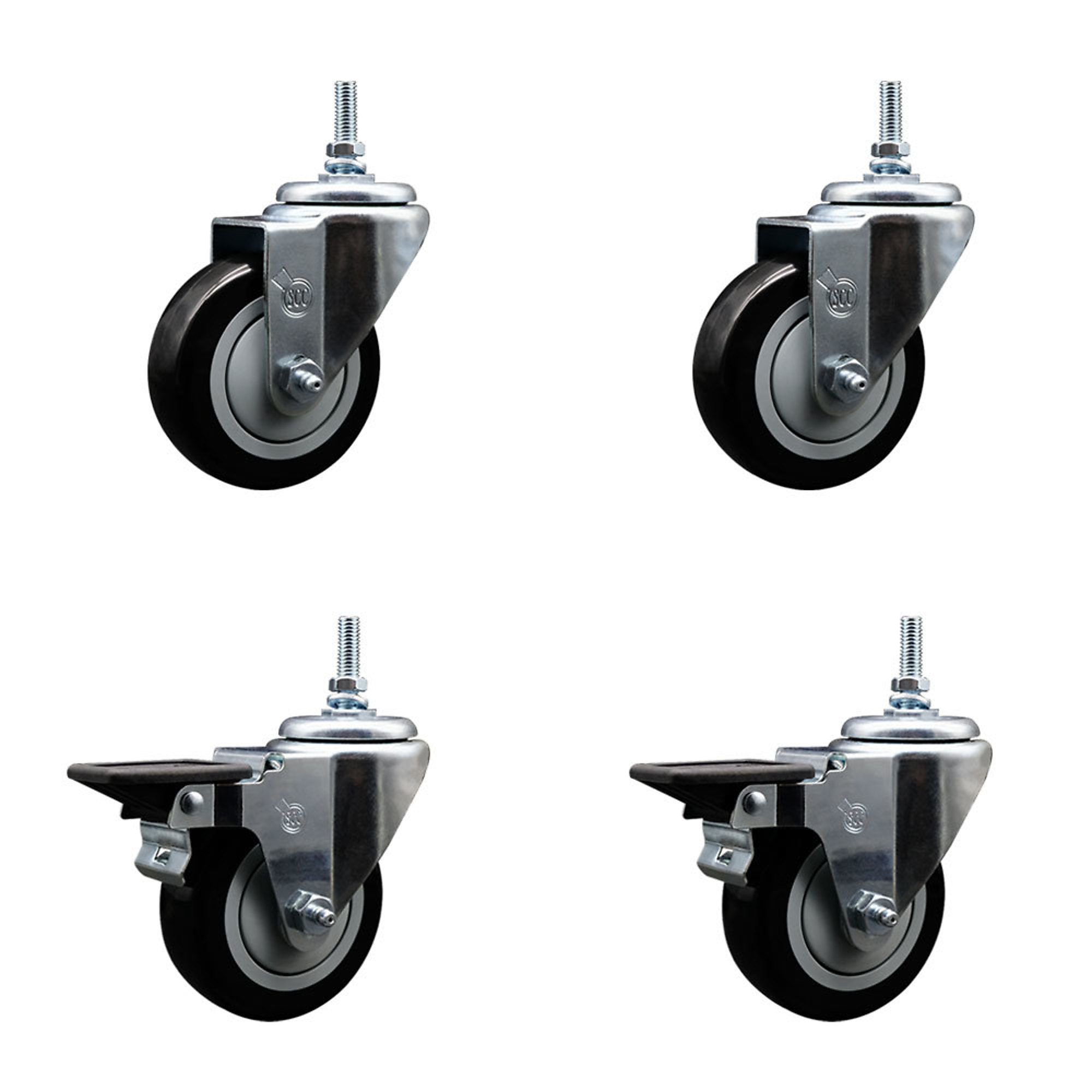 Service Caster, 3 1/2Inch x 1 1/4Inch Stem Casters, Wheel Diameter 3.5 in, Caster Type Swivel, Package (qty.) 4, Model SCC-TS20S3514-PPUB-BLK-M1215-2-