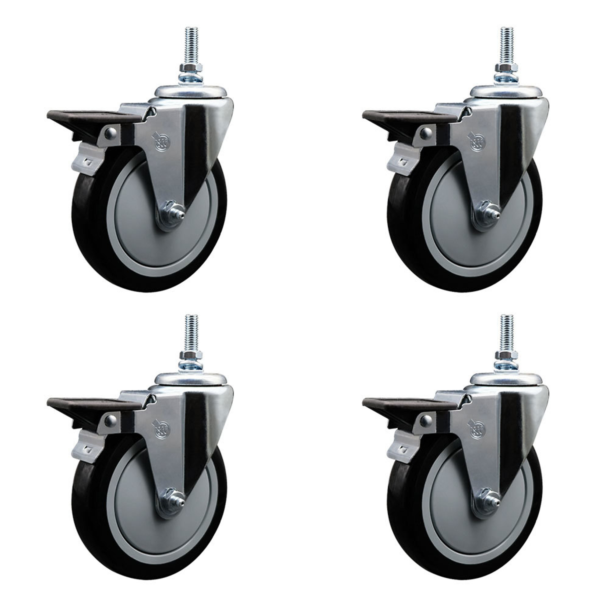 Service Caster, 5Inch x 1 1/4Inch Stem Casters, Wheel Diameter 5 in, Caster Type Swivel, Package (qty.) 4, Model SCC-TS20S514-PPUB-BLK-PLB-M1215-4