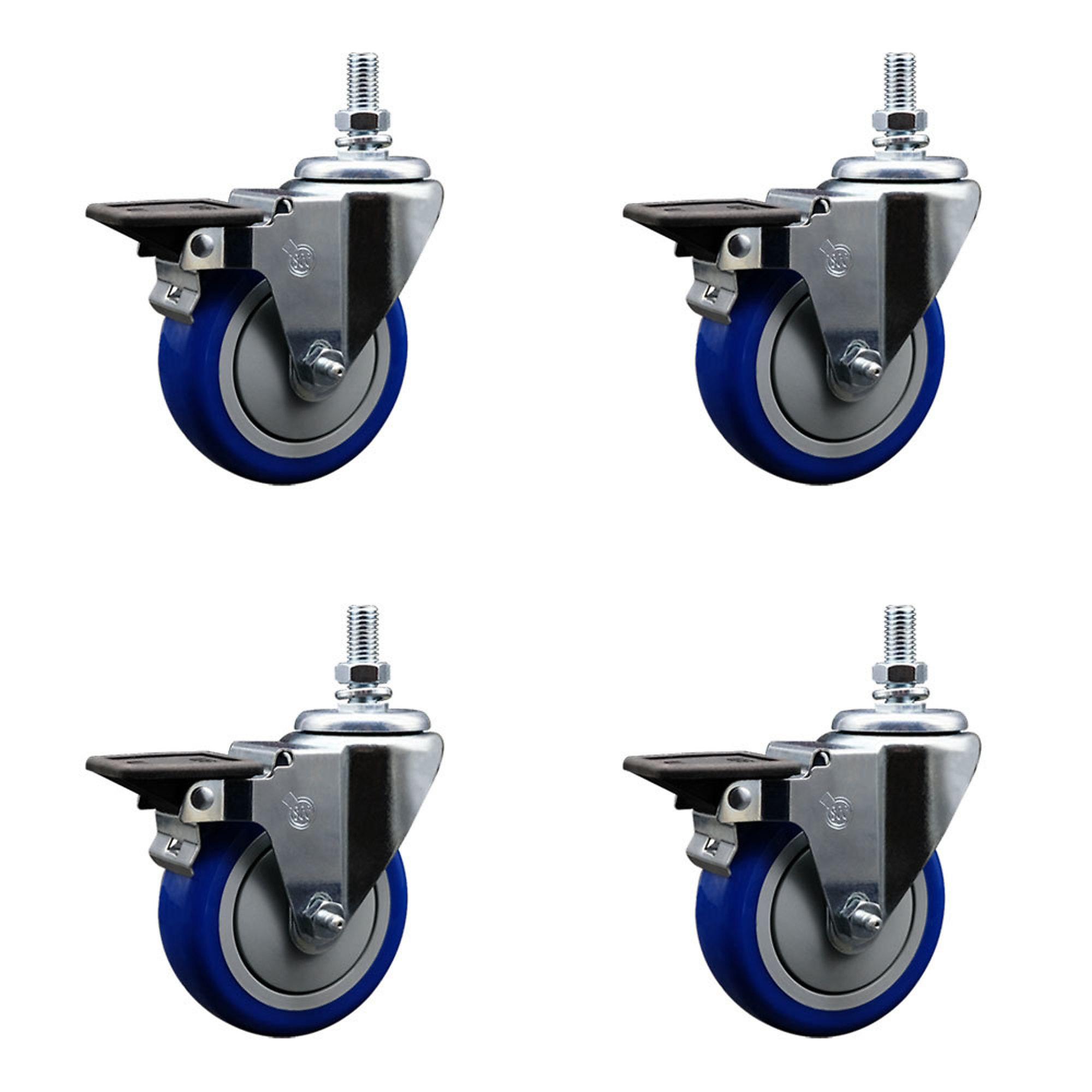 Service Caster, 4Inch x 1 1/4Inch Stem Casters, Wheel Diameter 4 in, Caster Type Swivel, Package (qty.) 4, Model SCC-TS20S414-PPUB-BLUE-PLB-121315-4