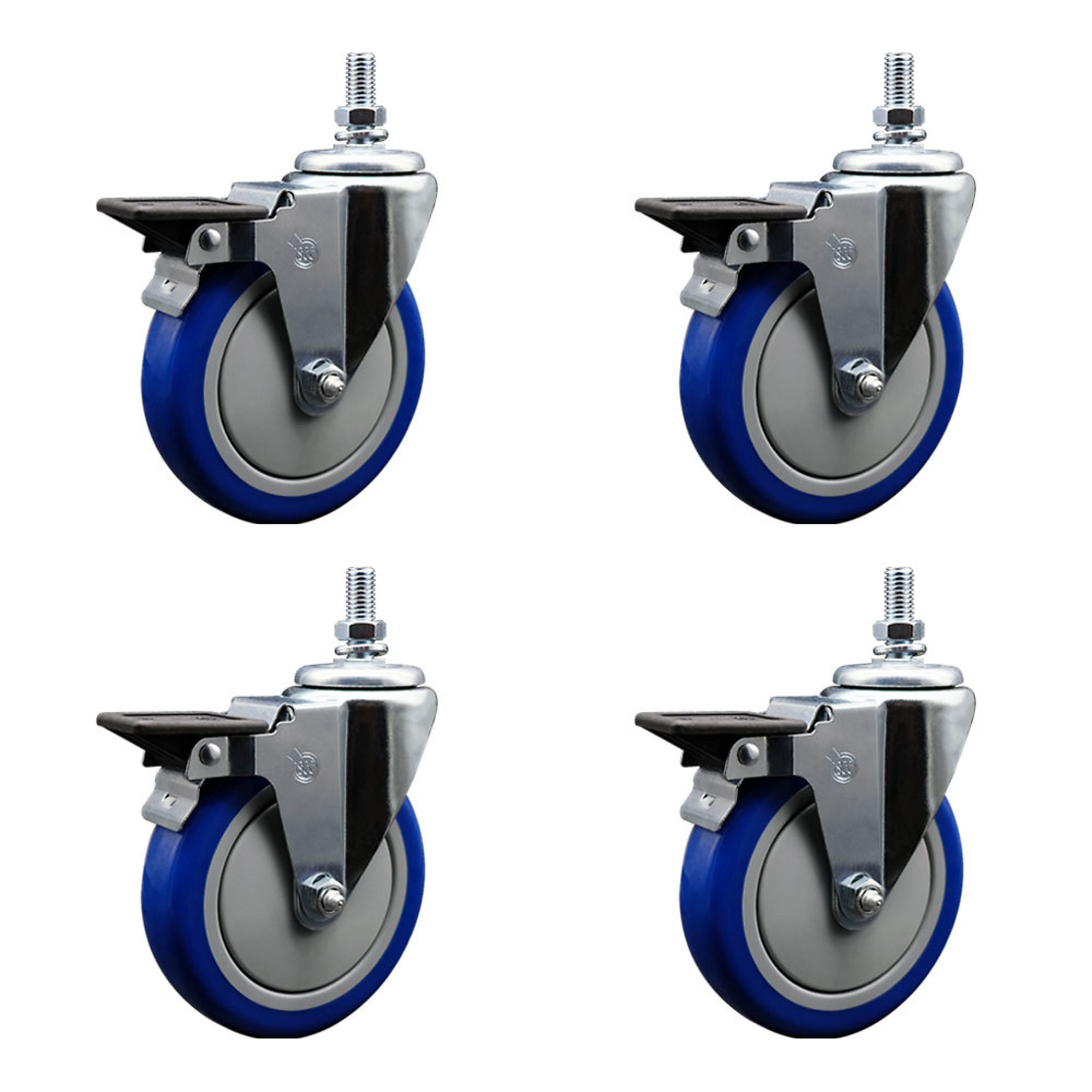 Service Caster, 5Inch x 1 1/4Inch Stem Casters, Wheel Diameter 5 in, Caster Type Swivel, Package (qty.) 4, Model SCC-TS20S514-PPUB-BLUE-PLB-121315-4