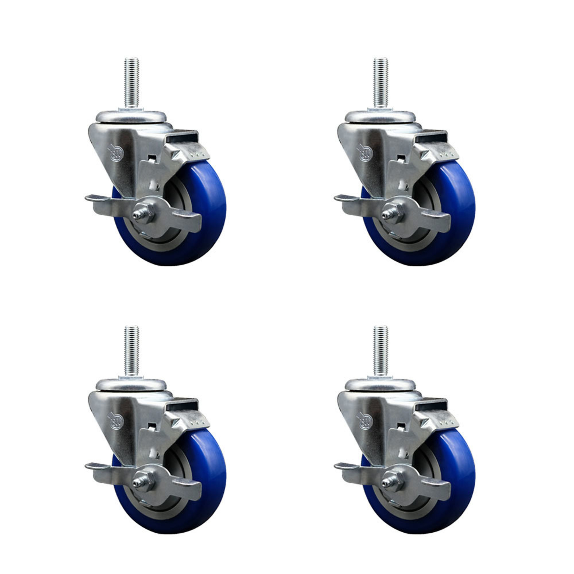 Service Caster, 3 1/2Inch x 1 1/4Inch Stem Casters, Wheel Diameter 3.5 in, Caster Type Swivel, Package (qty.) 4, Model SCC-TS20S3514-PPUB-BLUE-TLB-