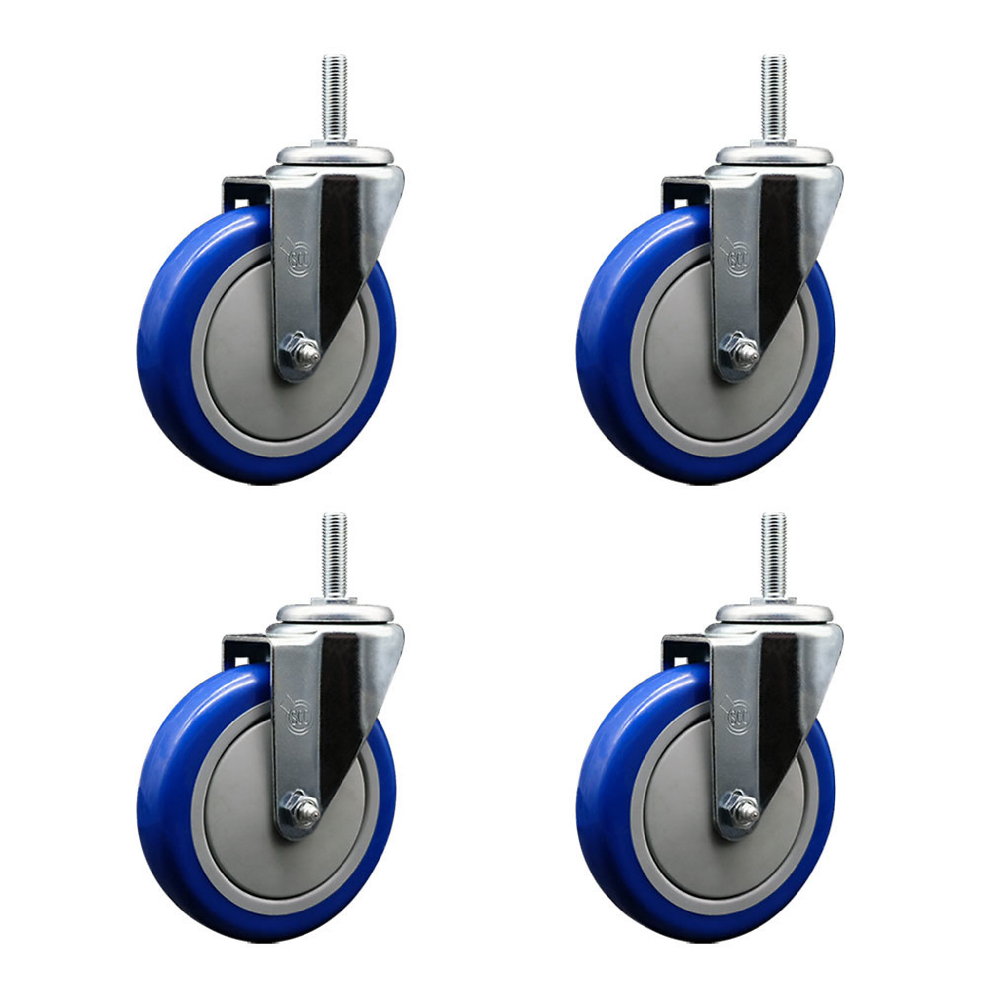 Service Caster, 5Inch x 1 1/4Inch Stem Casters, Wheel Diameter 5 in, Caster Type Swivel, Package (qty.) 4, Model SCC-TS20S514-PPUB-BLUE-34212-4