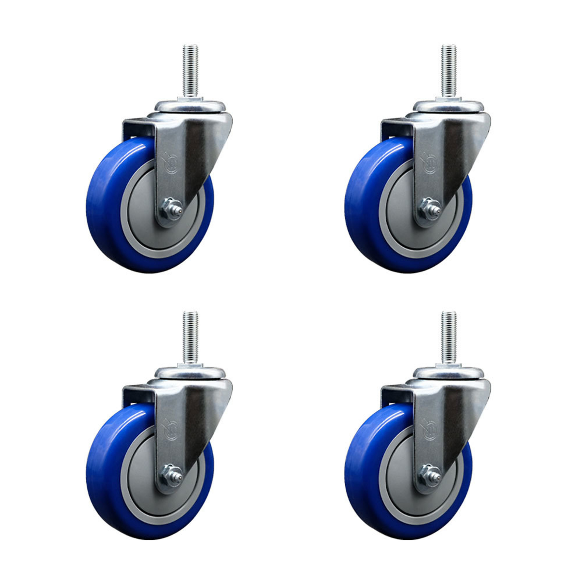 Service Caster, 5Inch x 1 1/4Inch Stem Casters, Wheel Diameter 4 in, Caster Type Swivel, Package (qty.) 4, Model SCC-TS20S414-PPUB-BLUE-34212-4