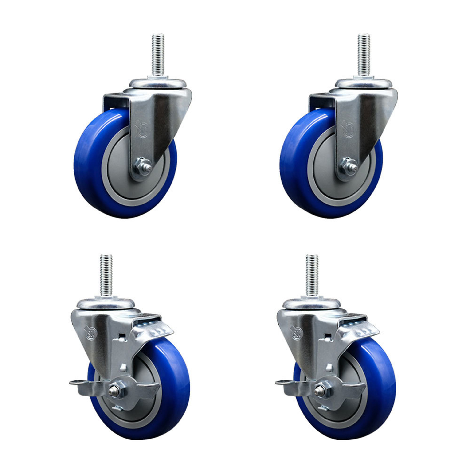 Service Caster, 5Inch x 1 1/4Inch Stem Casters, Wheel Diameter 4 in, Caster Type Swivel, Package (qty.) 4, Model SCC-TS20S414-PPUB-BLUE-34212-2-TLB-2