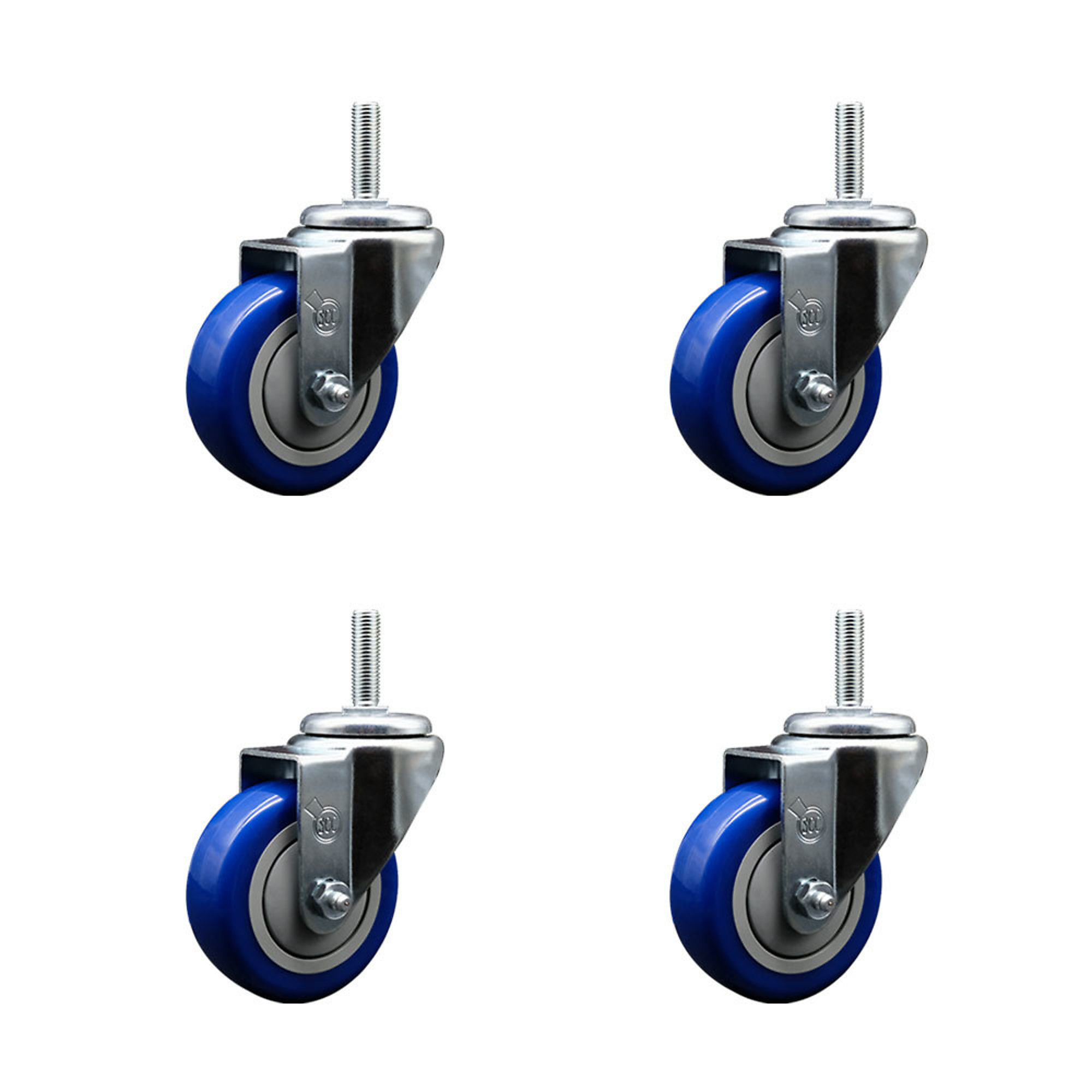 Service Caster, 3 1/2Inch x 1 1/4Inch Stem Casters, Wheel Diameter 3.5 in, Caster Type Swivel, Package (qty.) 4, Model SCC-TS20S3514-PPUB-BLUE-34212-4