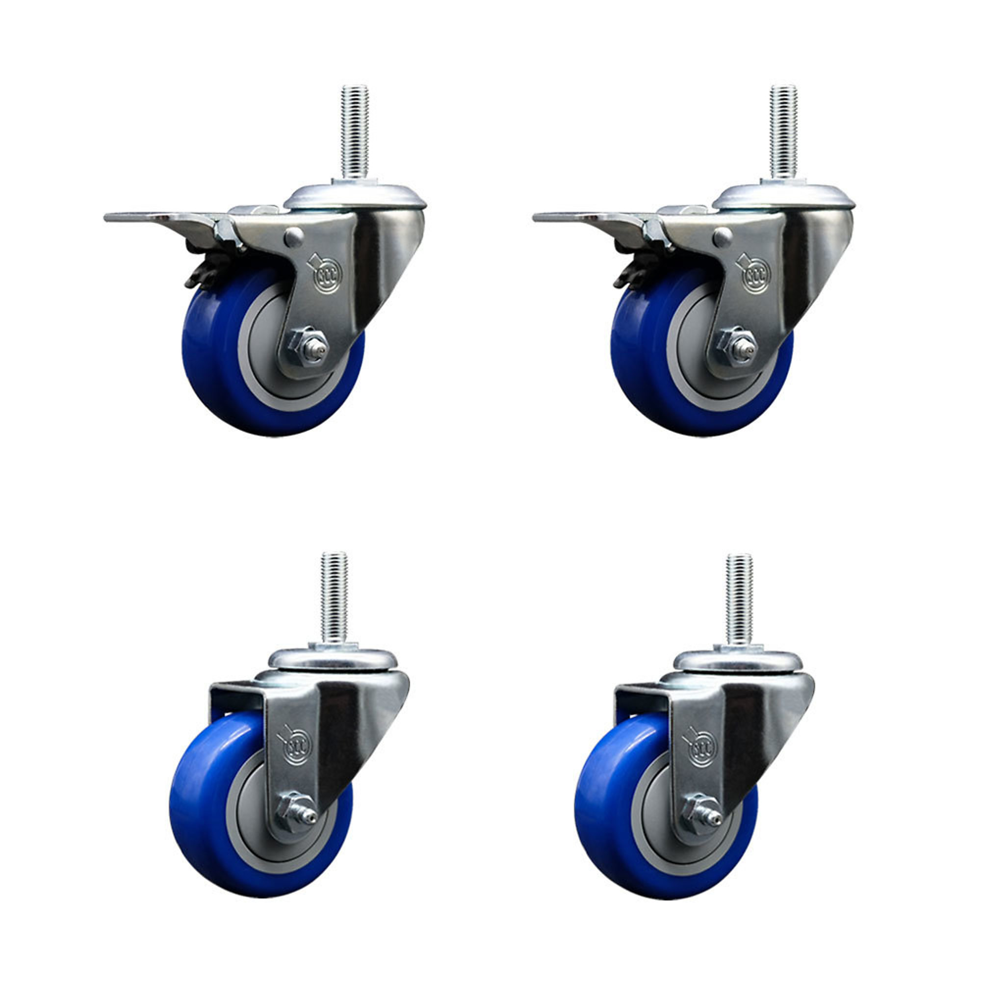 Service Caster, 3Inch x 1 1/4Inch Stem Casters, Wheel Diameter 3 in, Caster Type Swivel, Package (qty.) 4, Model SCC-TSTTL20S314-PPUB-BLUE-34212-2-S2