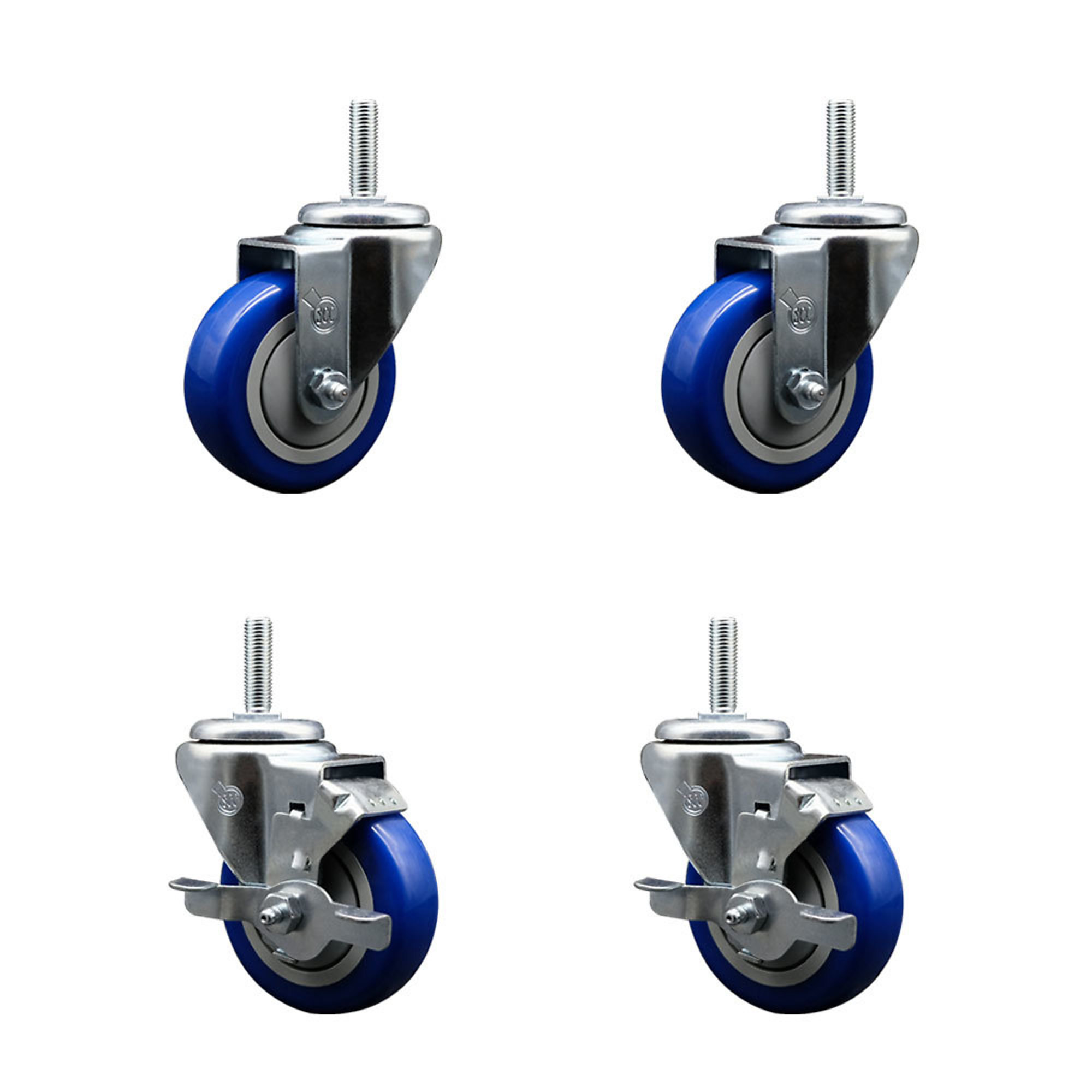 Service Caster, 3 1/2Inch x 1 1/4Inch Stem Casters, Wheel Diameter 3.5 in, Caster Type Swivel, Package (qty.) 4, Model SCC-TS20S3514-PPUB-BLUE-34212-2