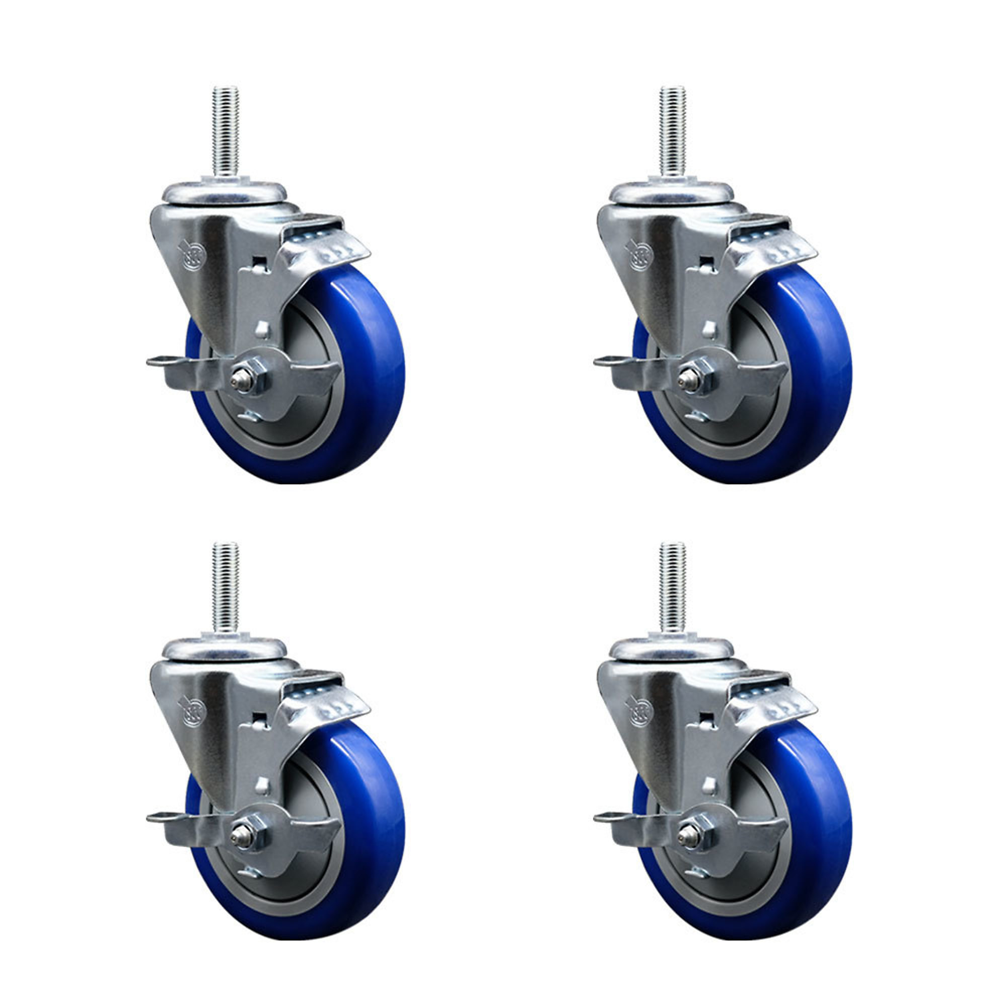 Service Caster, 5Inch x 1 1/4Inch Stem Casters, Wheel Diameter 4 in, Caster Type Swivel, Package (qty.) 4, Model SCC-TS20S414-PPUB-BLUE-TLB-34212-4