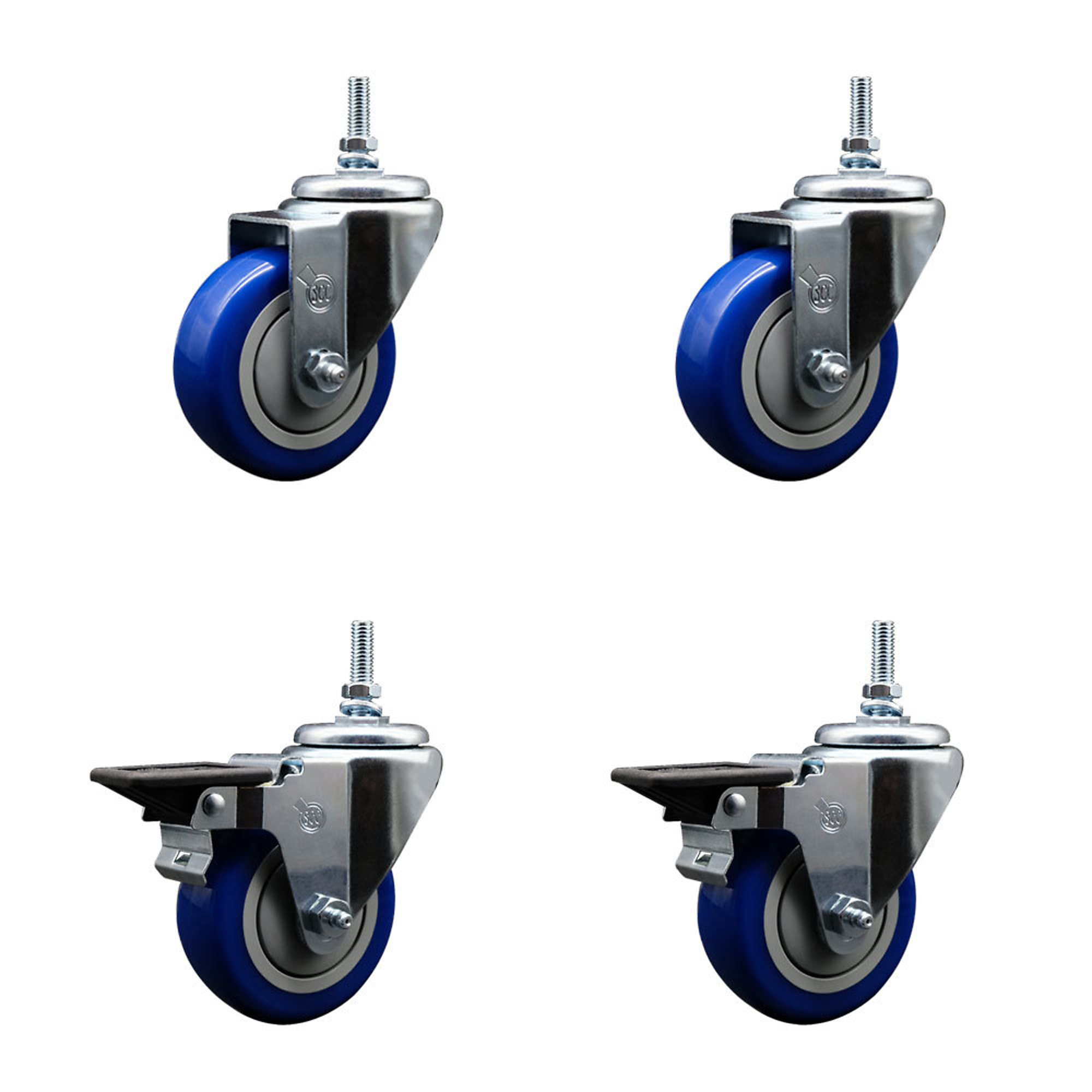 Service Caster, 3 1/2Inch x 1 1/4Inch Stem Casters, Wheel Diameter 3.5 in, Caster Type Swivel, Package (qty.) 4, Model SCC-TS20S3514-PPUB-BLUE-381615-