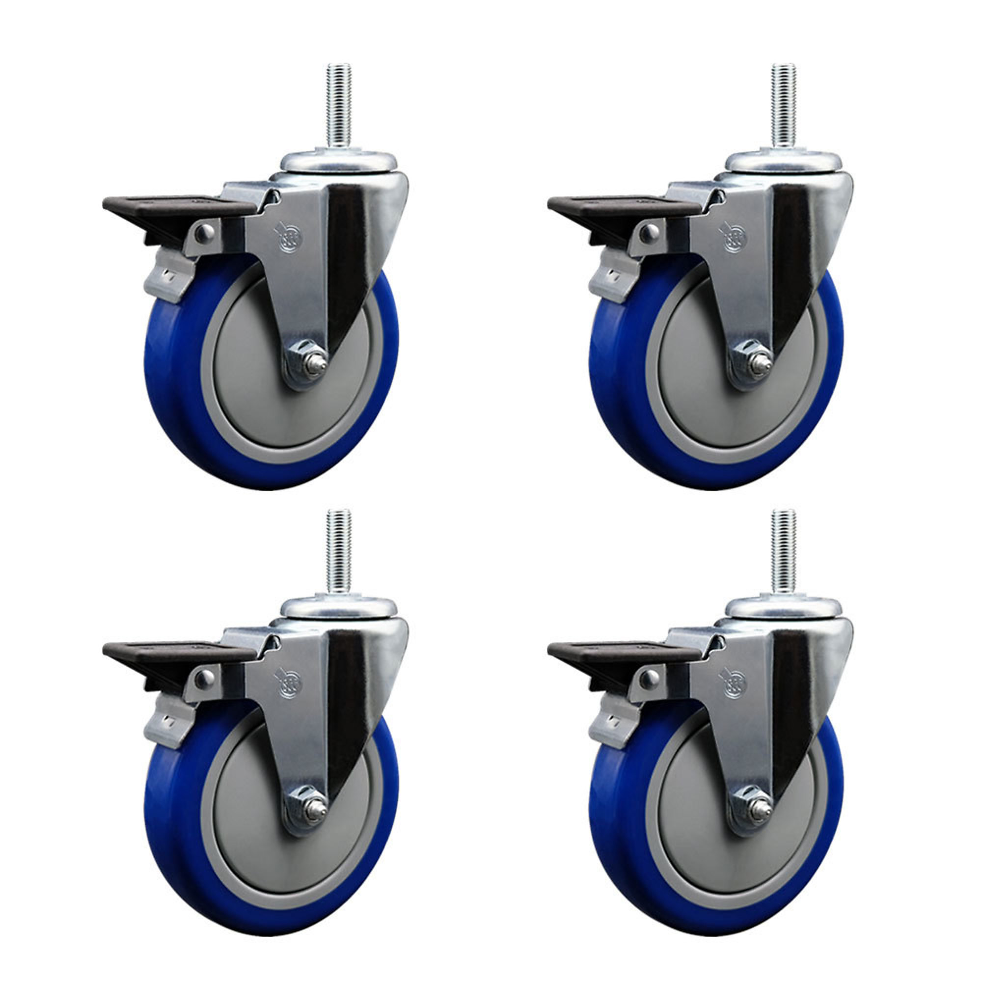 Service Caster, 5Inch x 1 1/4Inch Stem Casters, Wheel Diameter 5 in, Caster Type Swivel, Package (qty.) 4, Model SCC-TS20S514-PPUB-BLUE-PLB-34212-4