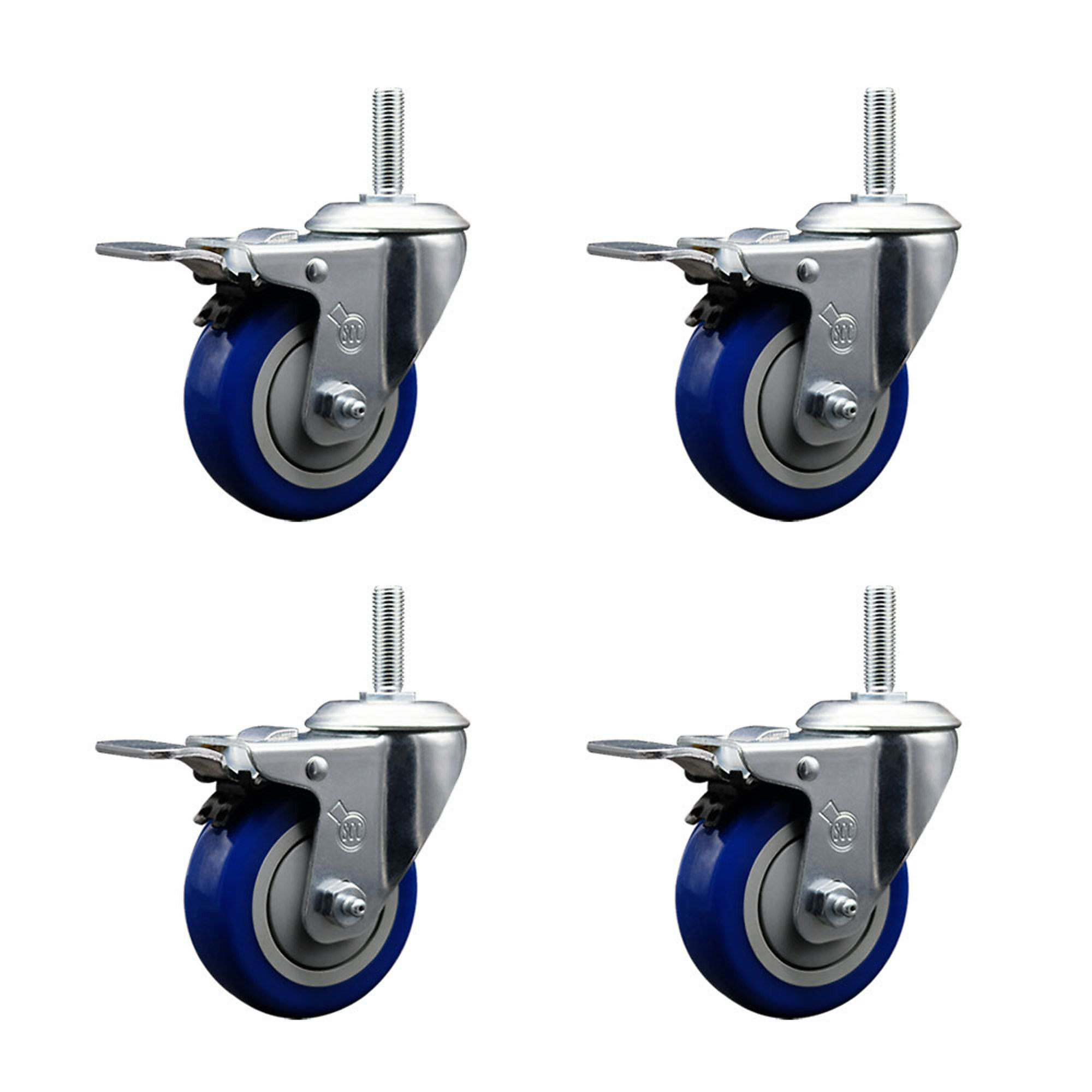 Service Caster, 5Inch x 1 1/4Inch Stem Casters, Wheel Diameter 4 in, Caster Type Swivel, Package (qty.) 4, Model SCC-TSTTL20S414-PPUB-BLUE-34212-4