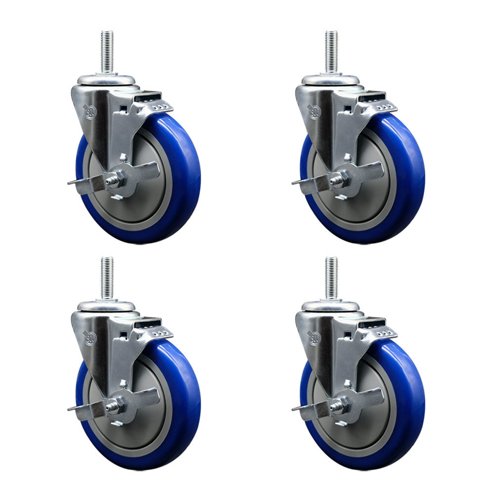 Service Caster, 5Inch x 1 1/4Inch Stem Casters, Wheel Diameter 5 in, Caster Type Swivel, Package (qty.) 4, Model SCC-TS20S514-PPUB-BLUE-TLB-34212-4