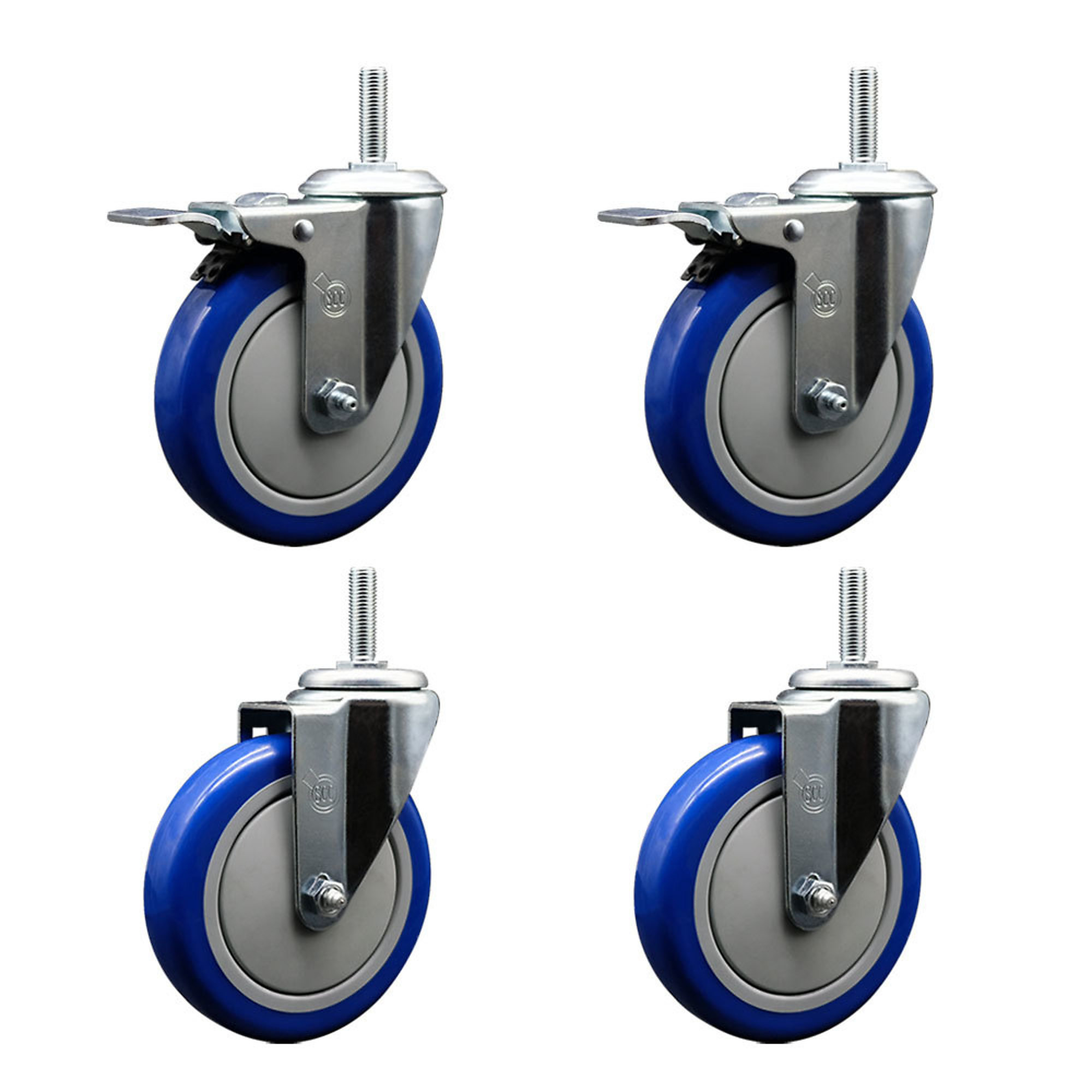 Service Caster, 5Inch x 1 1/4Inch Stem Casters, Wheel Diameter 5 in, Caster Type Swivel, Package (qty.) 4, Model SCC-TSTTL20S514-PPUB-BLUE-34212-2-S2