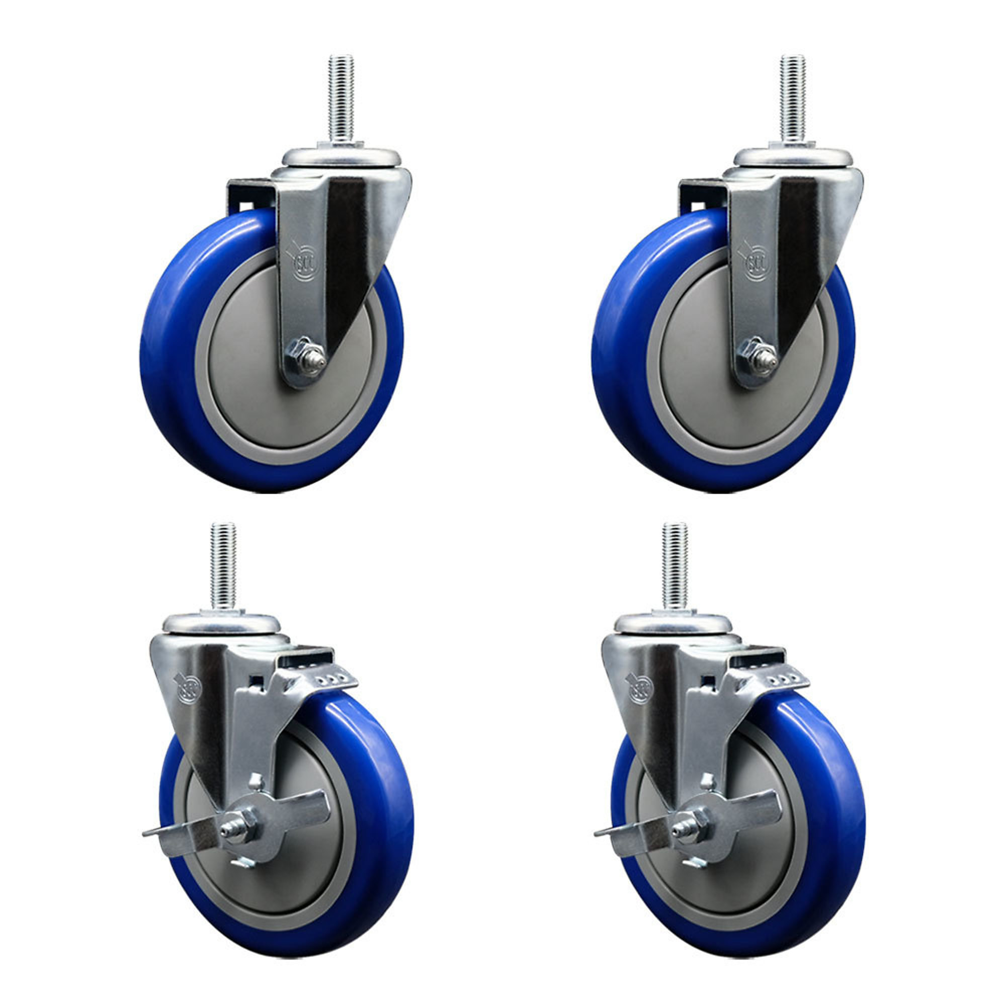 Service Caster, 5Inch x 1 1/4Inch Stem Casters, Wheel Diameter 5 in, Caster Type Swivel, Package (qty.) 4, Model SCC-TS20S514-PPUB-BLUE-34212-2-TLB-2