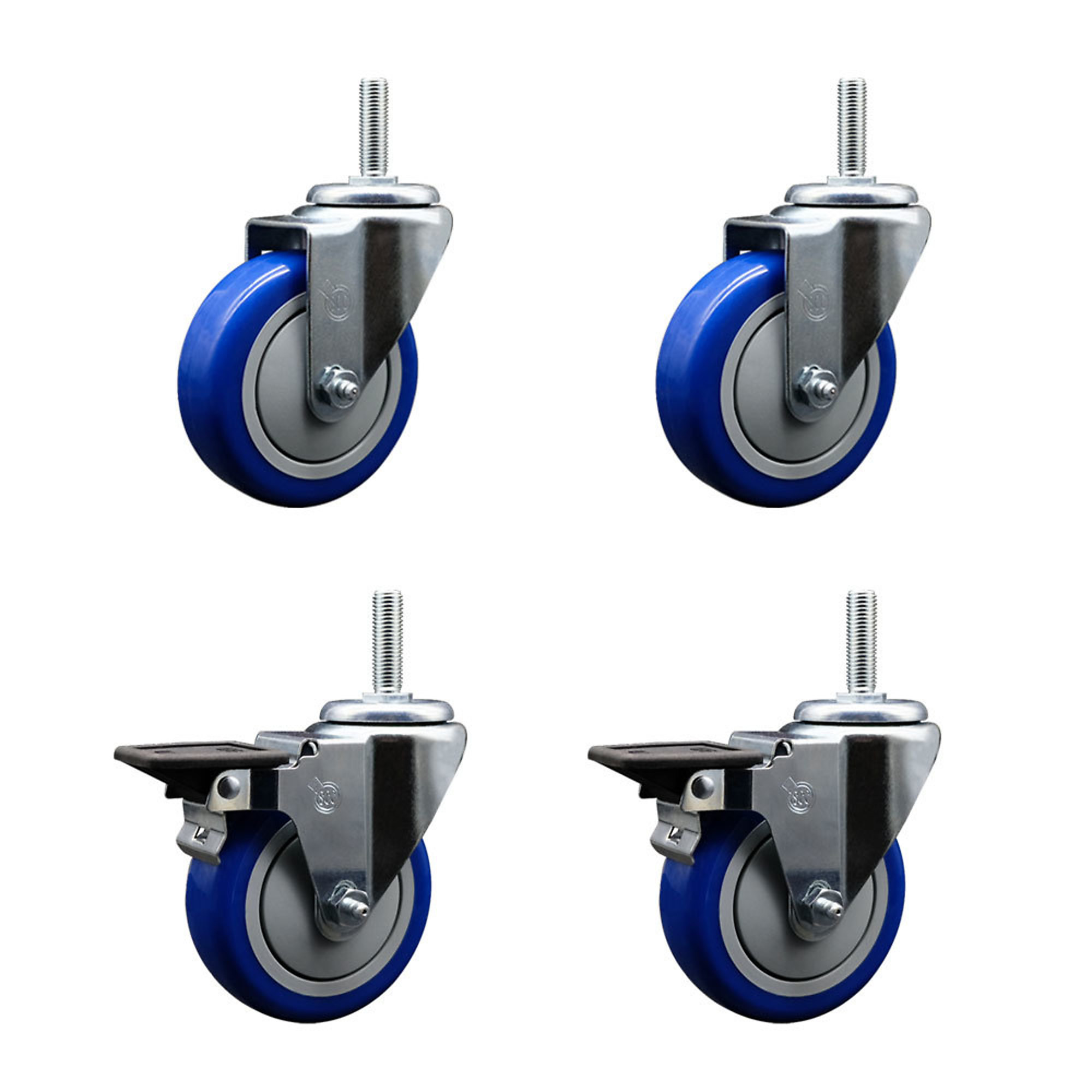 Service Caster, 5Inch x 1 1/4Inch Stem Casters, Wheel Diameter 4 in, Caster Type Swivel, Package (qty.) 4, Model SCC-TS20S414-PPUB-BLUE-34212-2-PLB-2