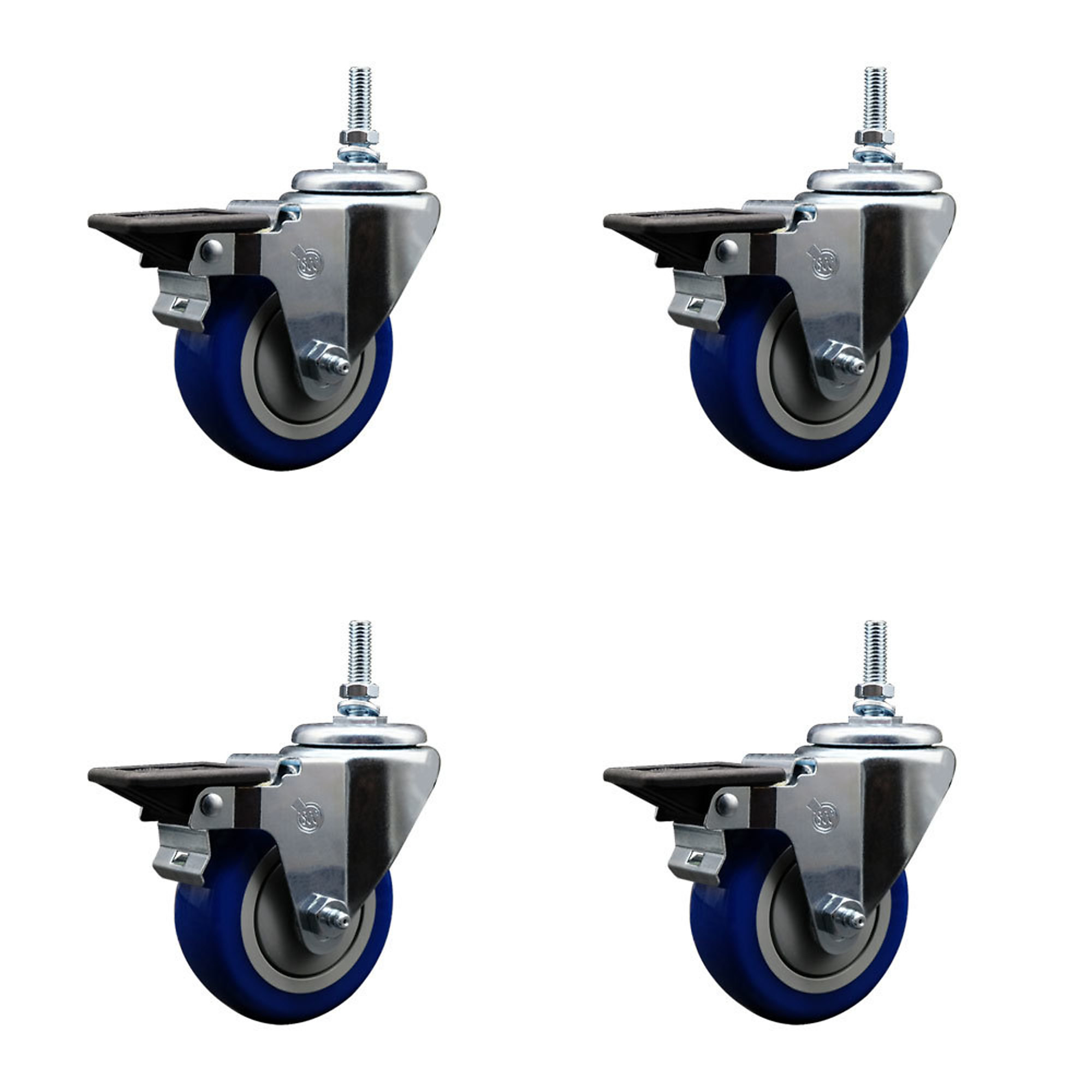 Service Caster, 3 1/2Inch x 1 1/4Inch Stem Casters, Wheel Diameter 3.5 in, Caster Type Swivel, Package (qty.) 4, Model SCC-TS20S3514-PPUB-BLUE-PLB-