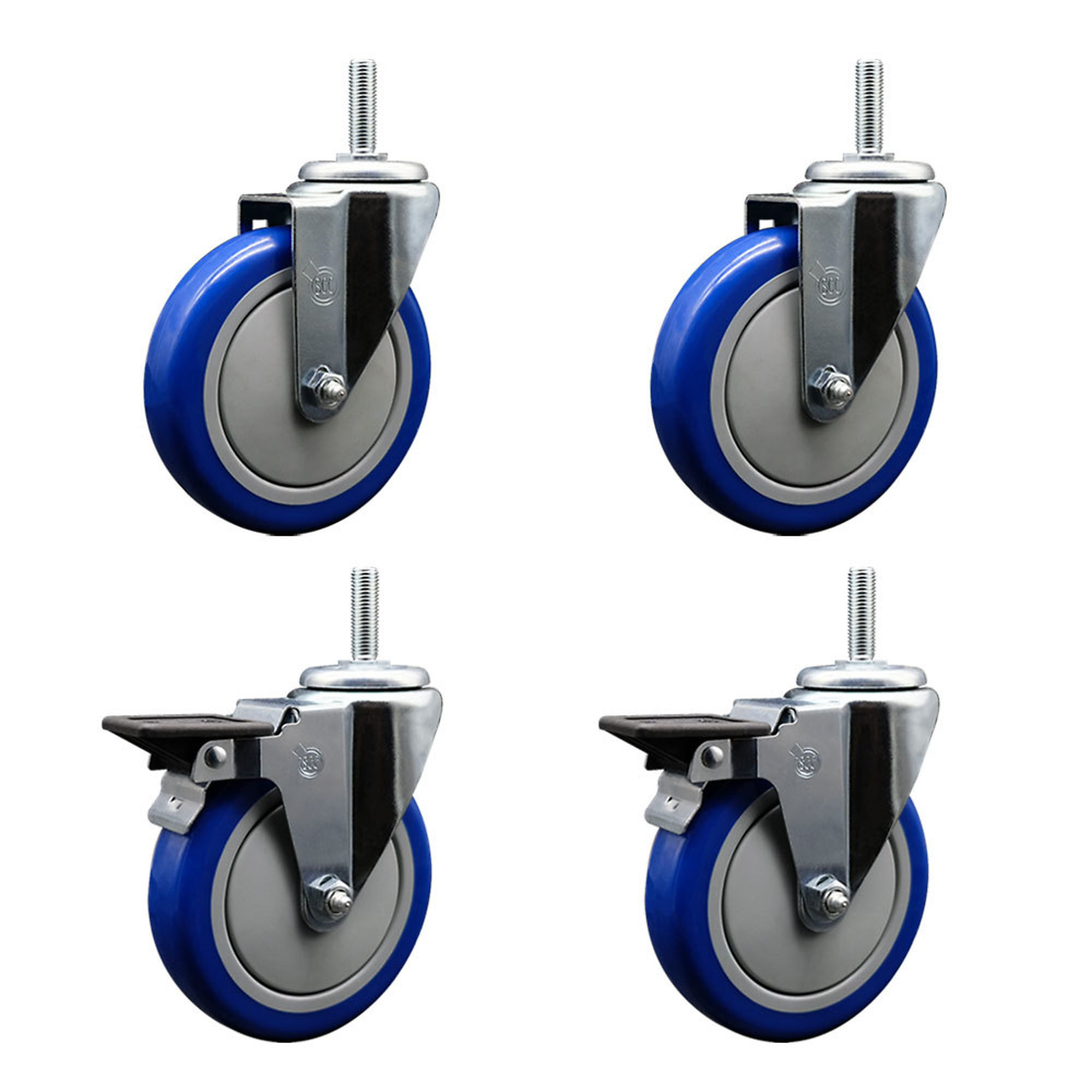 Service Caster, 5Inch x 1 1/4Inch Stem Casters, Wheel Diameter 5 in, Caster Type Swivel, Package (qty.) 4, Model SCC-TS20S514-PPUB-BLUE-34212-2-PLB-2