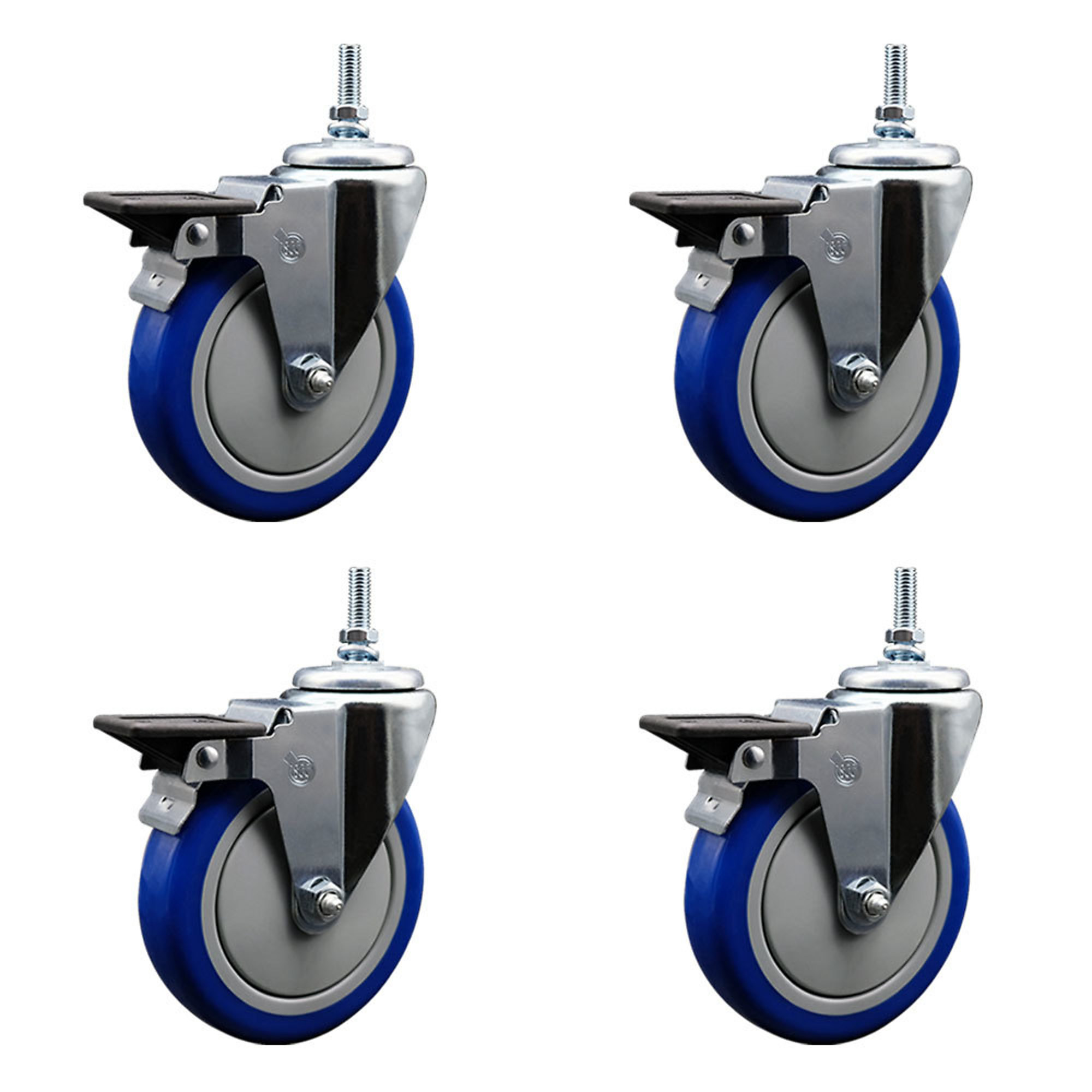 Service Caster, 5Inch x 1 1/4Inch Stem Casters, Wheel Diameter 5 in, Caster Type Swivel, Package (qty.) 4, Model SCC-TS20S514-PPUB-BLUE-PLB-381615-4