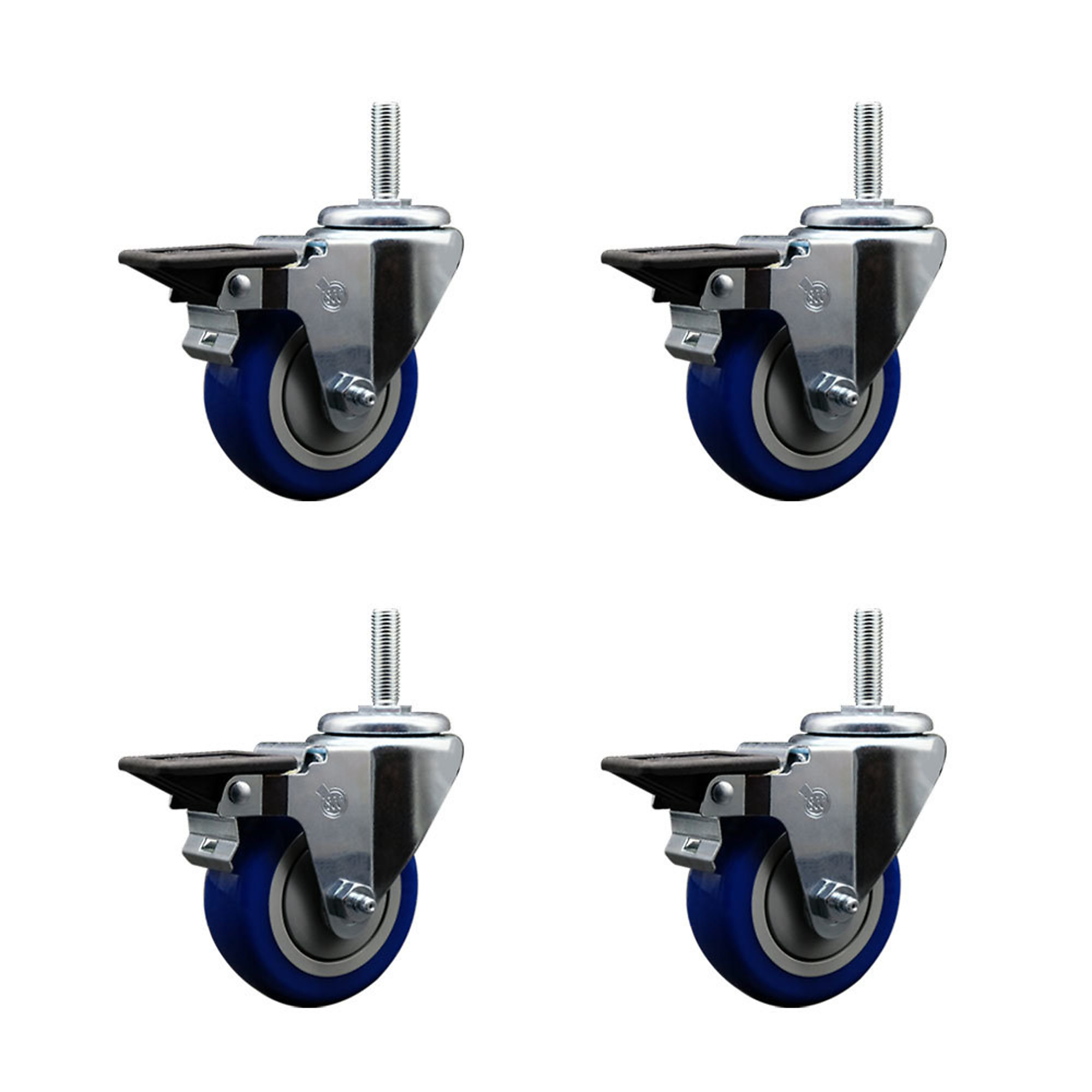 Service Caster, 3 1/2Inch x 1 1/4Inch Stem Casters, Wheel Diameter 3.5 in, Caster Type Swivel, Package (qty.) 4, Model SCC-TS20S3514-PPUB-BLUE-PLB-