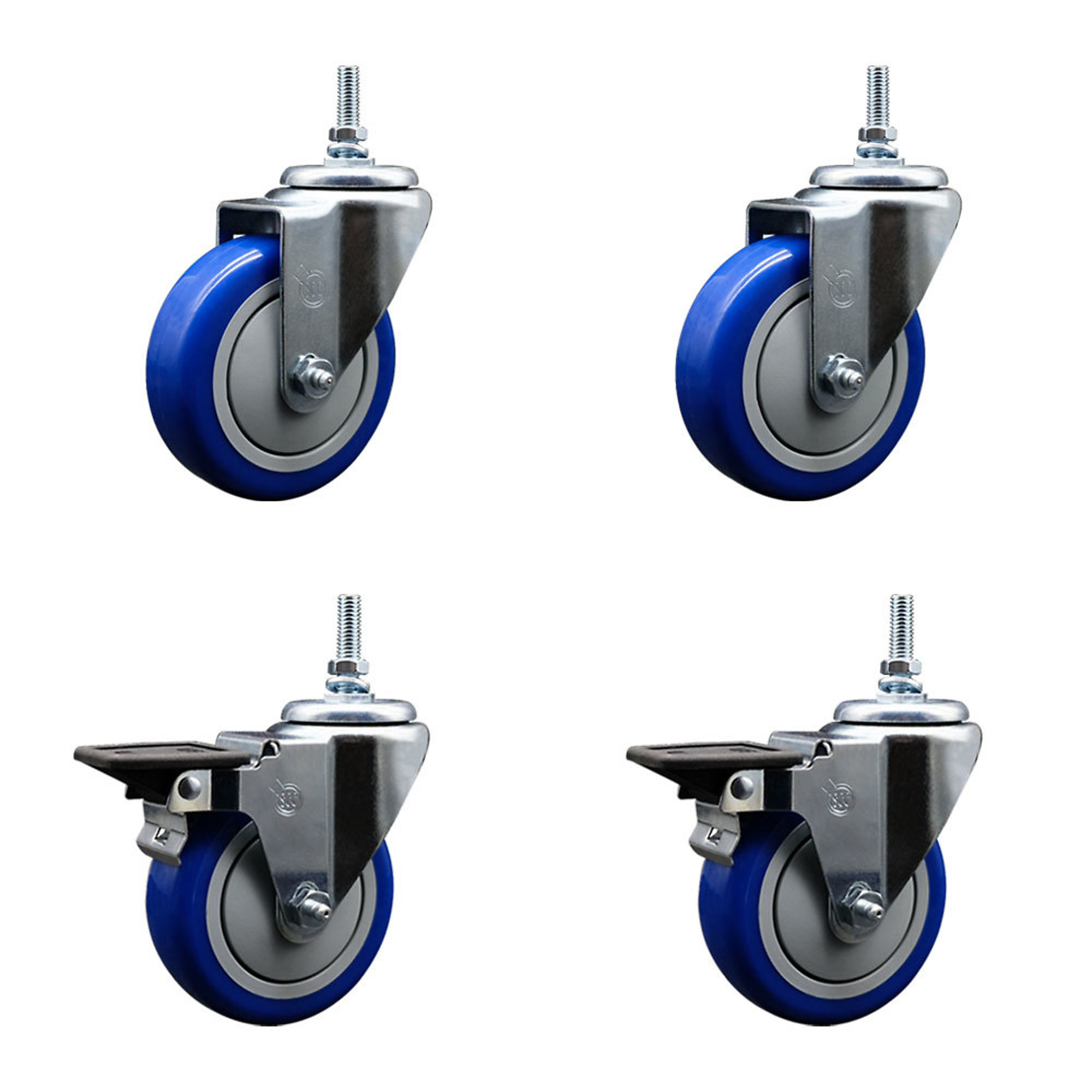 Service Caster, 4Inch x 1 1/4Inch Stem Casters, Wheel Diameter 4 in, Caster Type Swivel, Package (qty.) 4, Model SCC-TS20S414-PPUB-BLUE-M1215-2-PLB-2