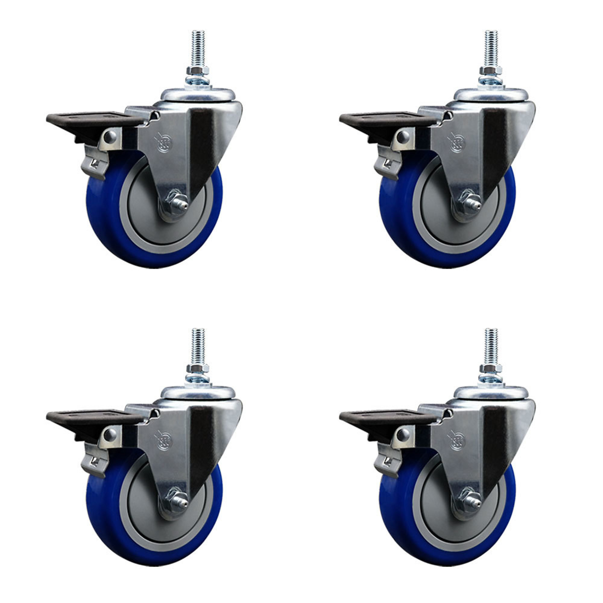 Service Caster, 4Inch x 1 1/4Inch Stem Casters, Wheel Diameter 4 in, Caster Type Swivel, Package (qty.) 4, Model SCC-TS20S414-PPUB-BLUE-PLB-M1215-4