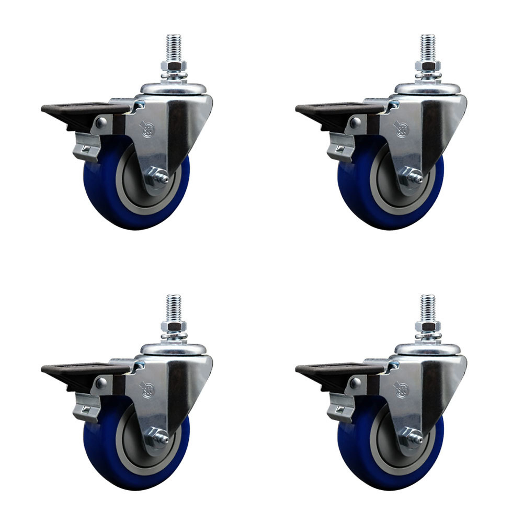 Service Caster, 3 1/2Inch x 1 1/4Inch Stem Casters, Wheel Diameter 3.5 in, Caster Type Swivel, Package (qty.) 4, Model SCC-TS20S3514-PPUB-BLUE-PLB-