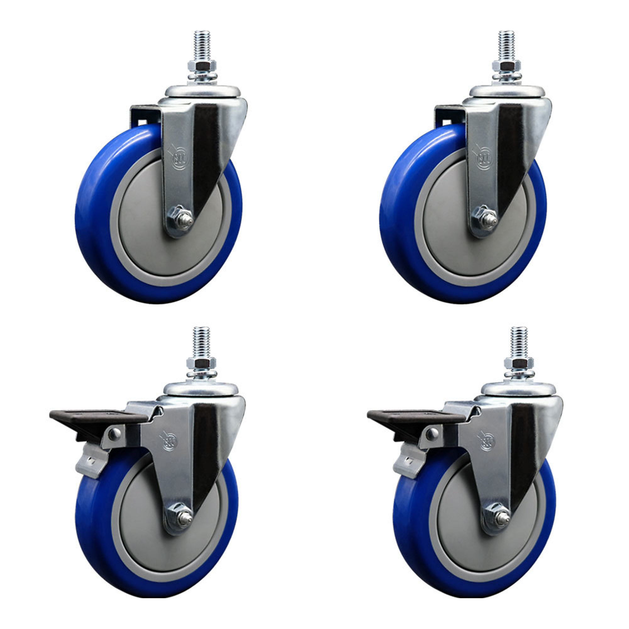 Service Caster, 5Inch x 1 1/4Inch Stem Casters, Wheel Diameter 5 in, Caster Type Swivel, Package (qty.) 4, Model SCC-TS20S514-PPUB-BLUE-M1015-2-PLB-2