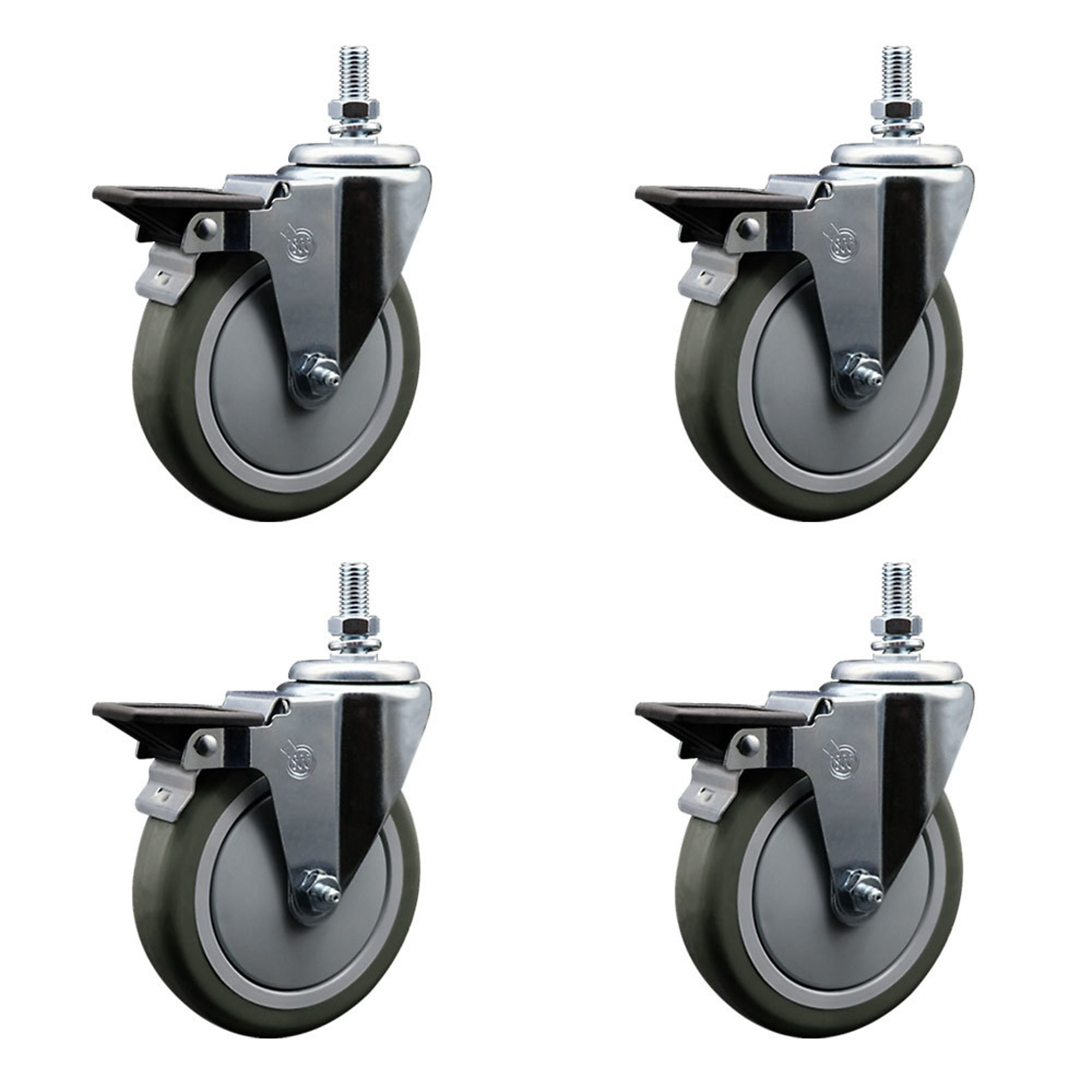 Service Caster, 5Inch x 1 1/4Inch Stem Casters, Wheel Diameter 5 in, Caster Type Swivel, Package (qty.) 4, Model SCC-TS20S514-PPUB-PLB-121315-4