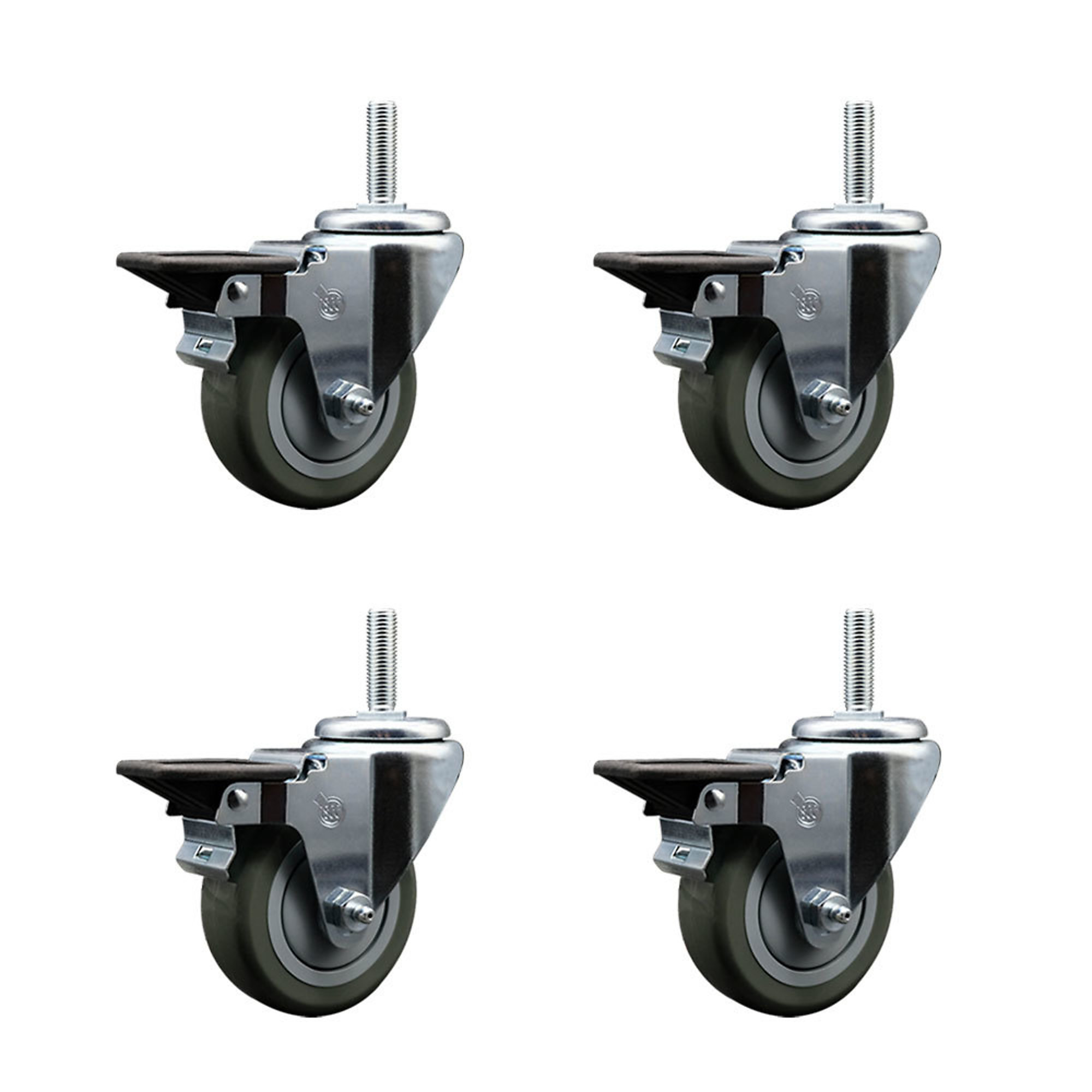 Service Caster, 3 1/2Inch x 1 1/4Inch Stem Casters, Wheel Diameter 3.5 in, Caster Type Swivel, Package (qty.) 4, Model SCC-TS20S3514-PPUB-PLB-34212-4