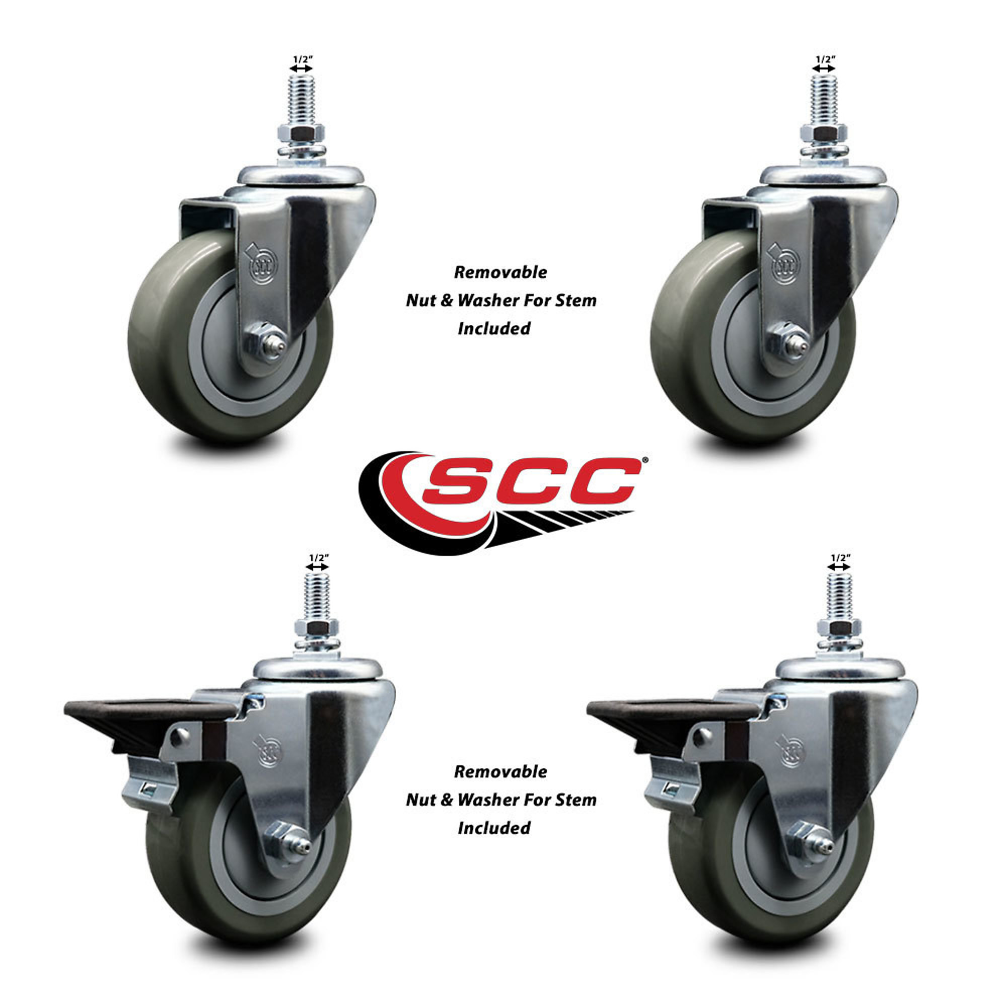 Service Caster, 3 1/2Inch x 1 1/4Inch Stem Casters, Wheel Diameter 3.5 in, Caster Type Swivel, Package (qty.) 4, Model SCC-TS20S3514-PPUB-121315-2-PLB