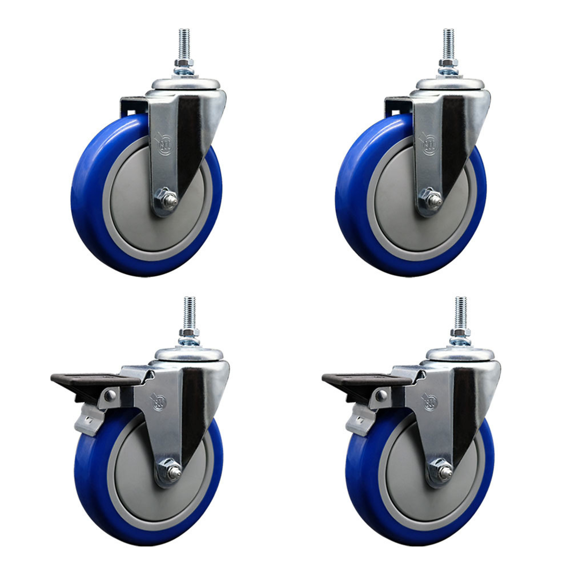 Service Caster, 5Inch x 1 1/4Inch Stem Casters, Wheel Diameter 5 in, Caster Type Swivel, Package (qty.) 4, Model SCC-TS20S514-PPUB-BLUE-M1215-2-PLB-2