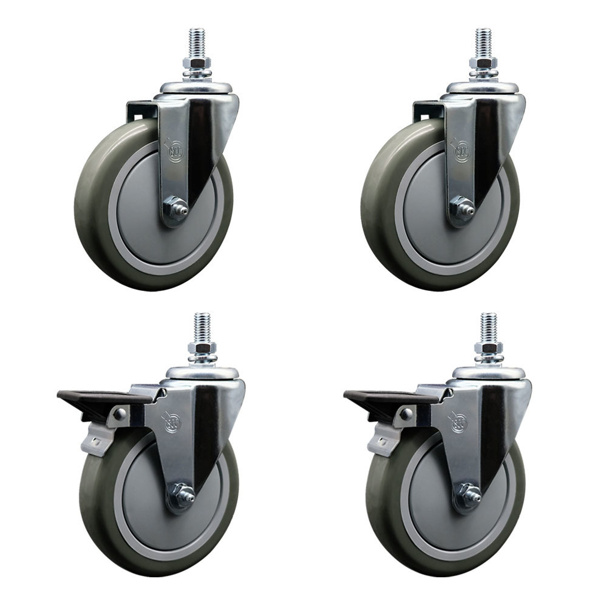 Service Caster, 5Inch x 1 1/4Inch Stem Casters, Wheel Diameter 5 in, Caster Type Swivel, Package (qty.) 4, Model SCC-TS20S514-PPUB-121315-2-PLB-2