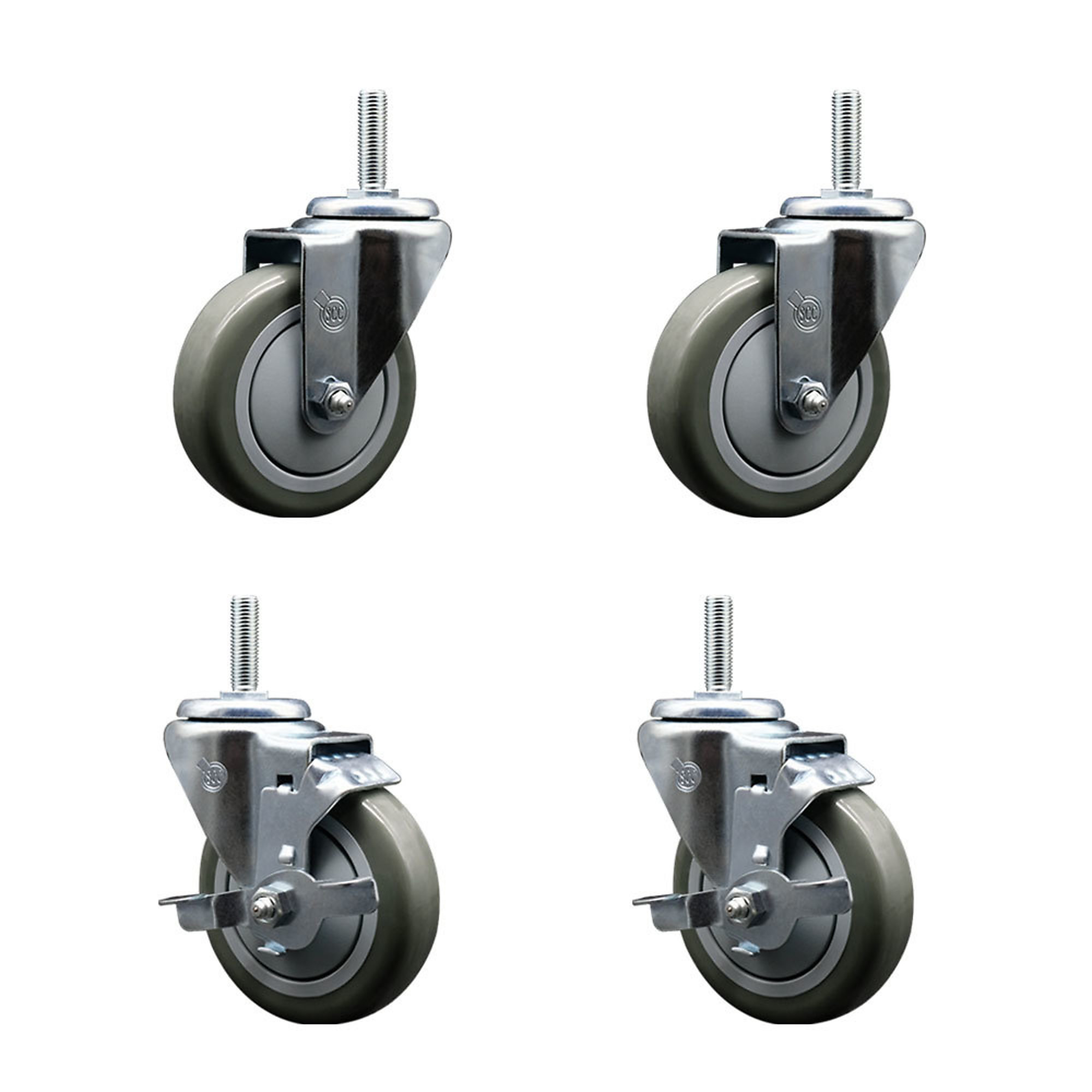 Service Caster, 4Inch x 1 1/4Inch Stem Casters, Wheel Diameter 4 in, Caster Type Swivel, Package (qty.) 4, Model SCC-TS20S414-PPUB-34212-2-TLB-2