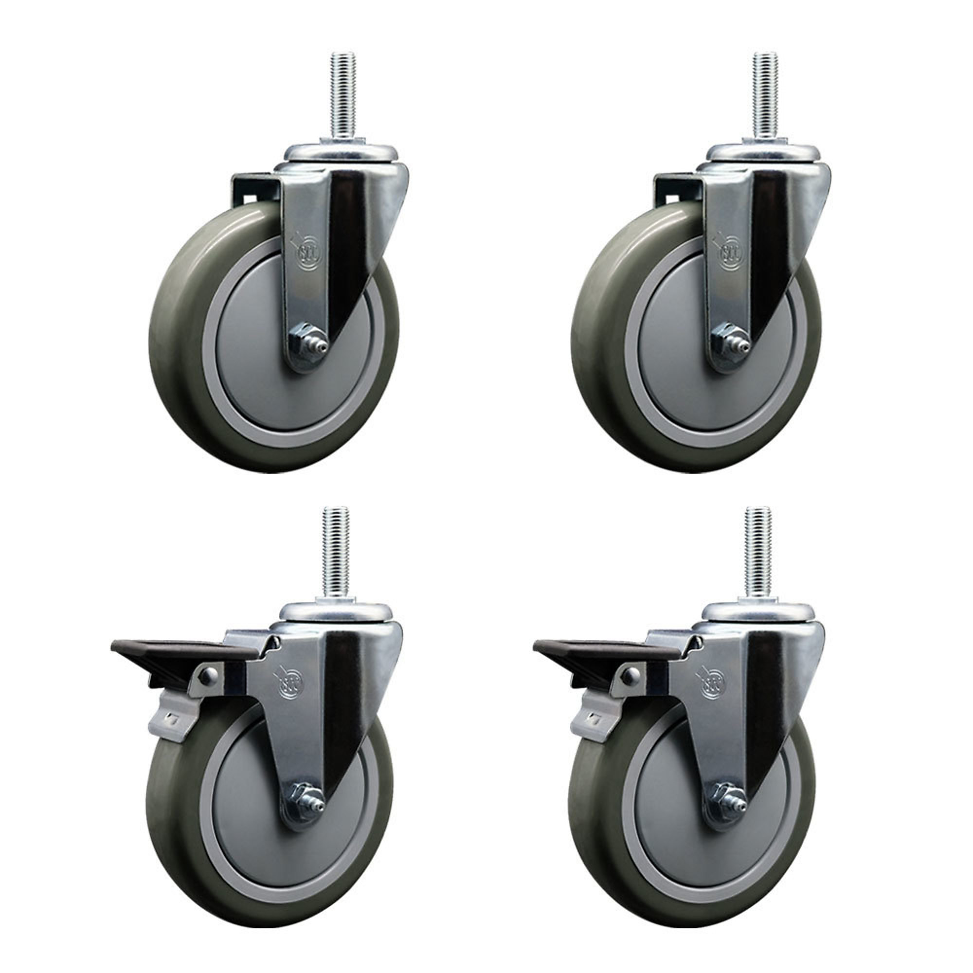 Service Caster, 5Inch x 1 1/4Inch Stem Casters, Wheel Diameter 5 in, Caster Type Swivel, Package (qty.) 4, Model SCC-TS20S514-PPUB-34212-2-PLB-2